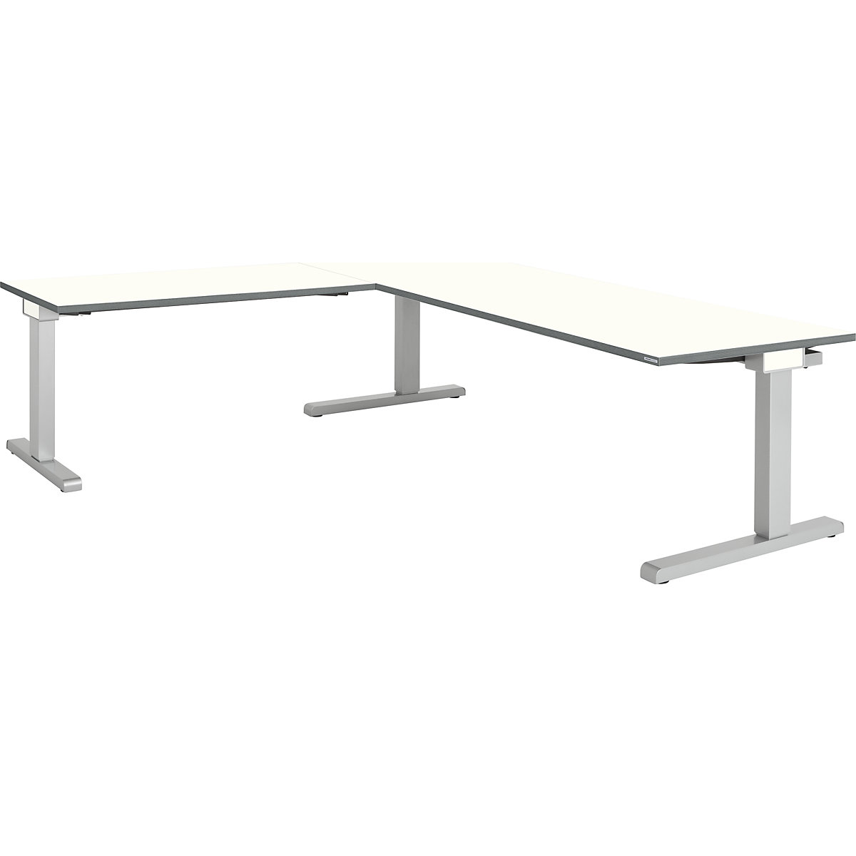 mauser Schreibtisch, verkettet, BxT 2000 x 800 mm, Winkelansatz links (Breite 1200 mm), Platte weiß, Gestell alusilber