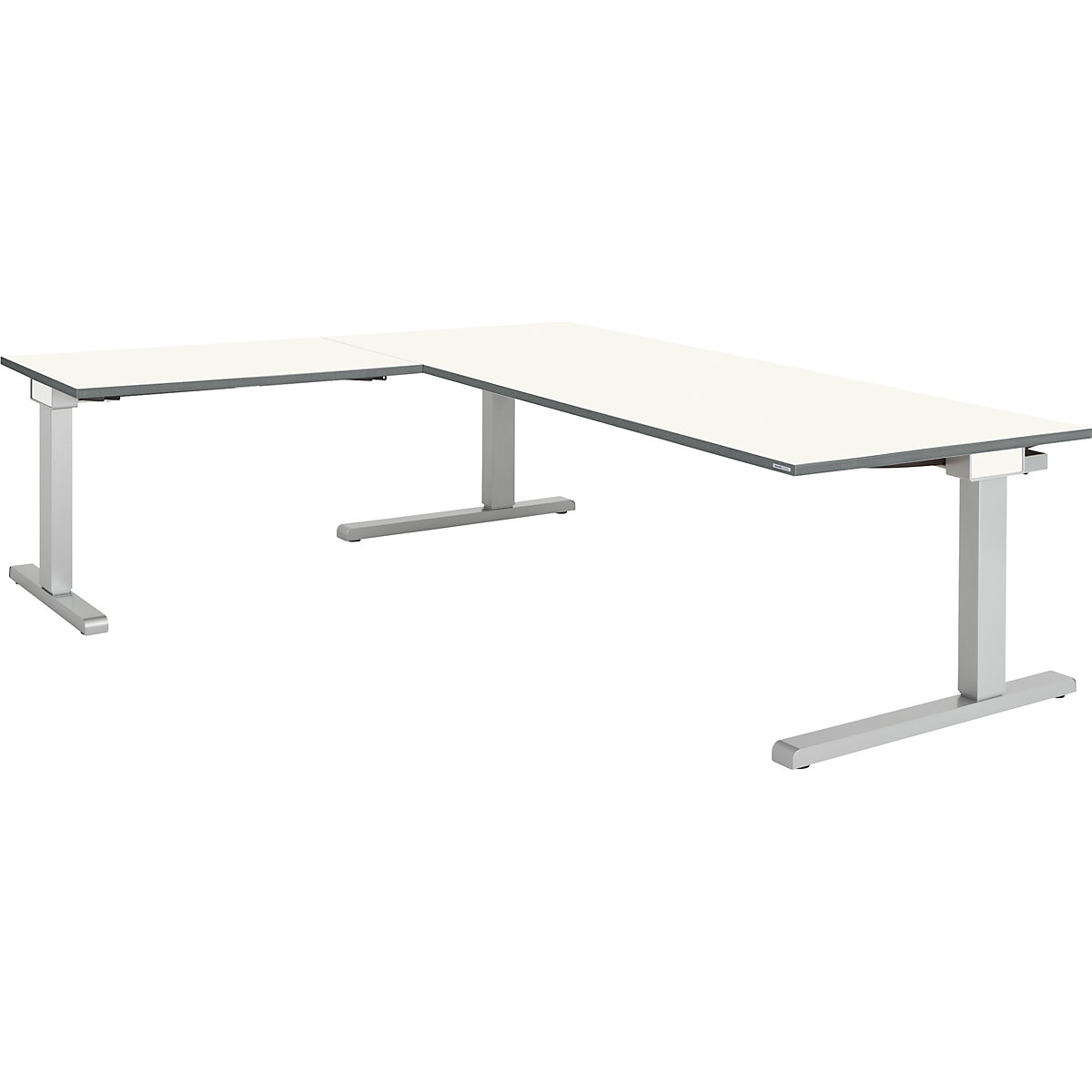 mauser Schreibtisch, verkettet, BxT 2000 x 900 mm, Winkelansatz links (Breite 1000 mm), Platte weiß, Gestell alusilber
