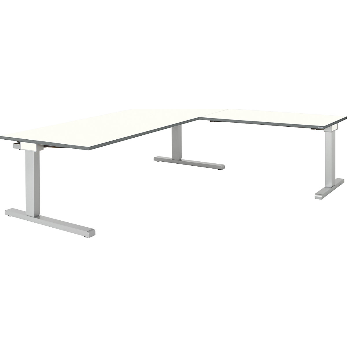 mauser Schreibtisch, verkettet, BxT 2000 x 900 mm, Winkelansatz rechts (Breite 1200 mm), Platte weiß, Gestell alusilber