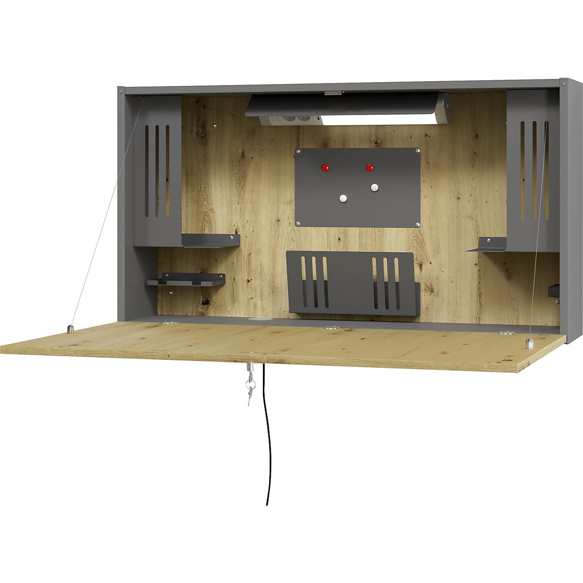 Wandschreibtisch Mini-Office, HxBxT 650 x 1200 x 260 mm, graphit / Eiche-Dekor