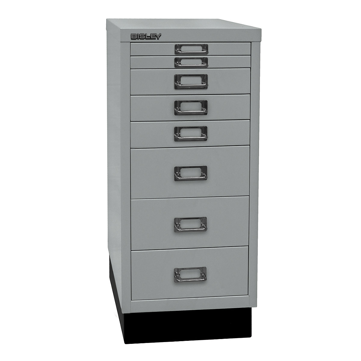 MultiDrawer™ 29er Serie BISLEY, mit Sockel, DIN A4, 8 Schubladen, silber-3