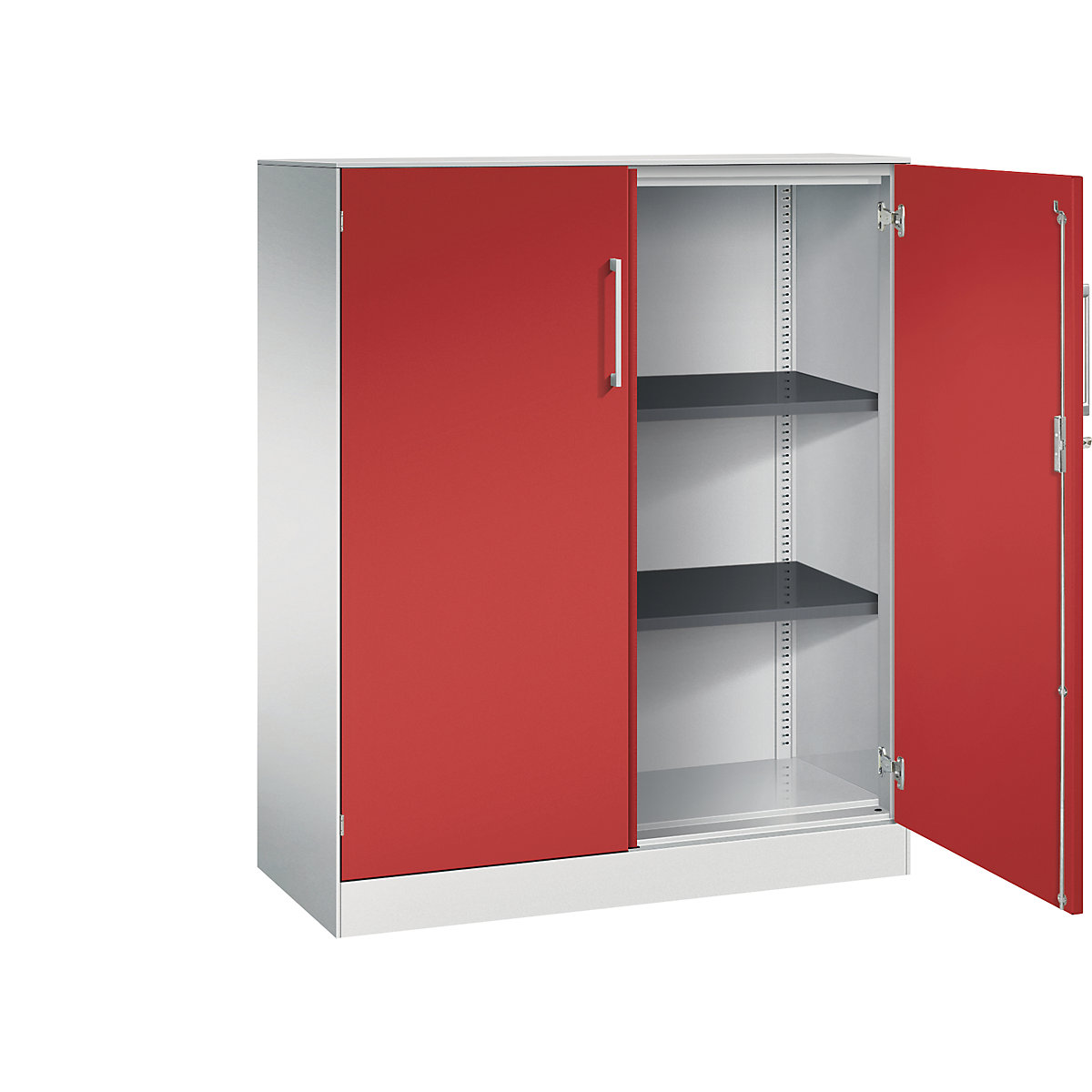 Flügeltürenschrank ASISTO, Höhe 1292 mm C+P, Breite 1000 mm, 2 Fachböden, lichtgrau/feuerrot-8