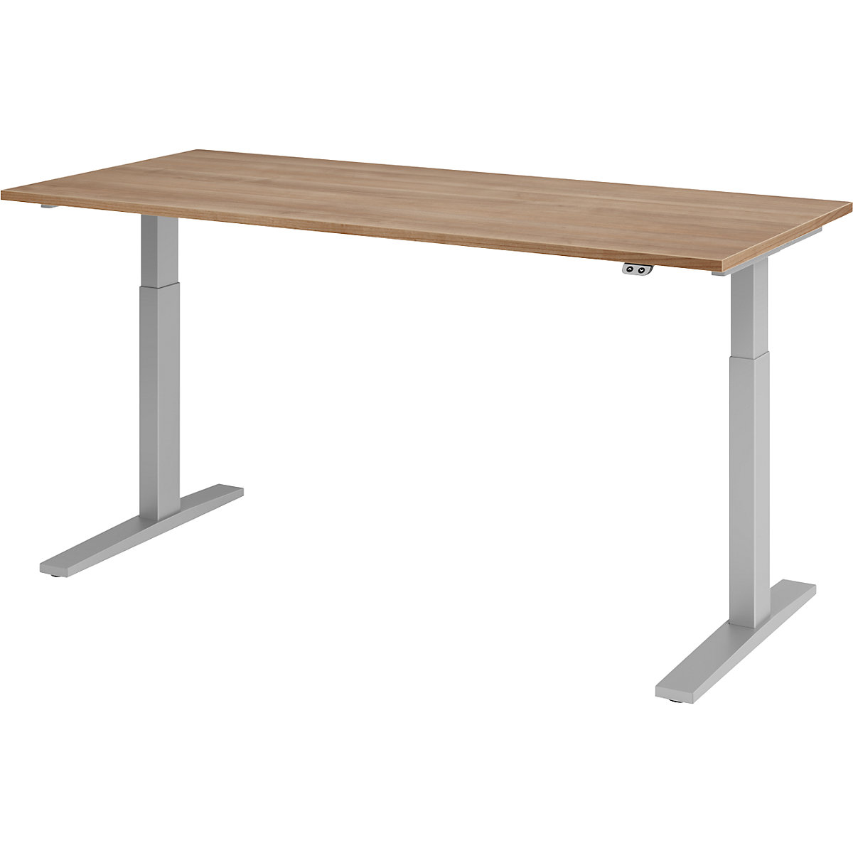 Schreibtisch, elektrisch höhenverstellbar UPLINER-K, mit Tastschalter, BxT 1800 x 800 mm, Nussbaum/alusilber-5
