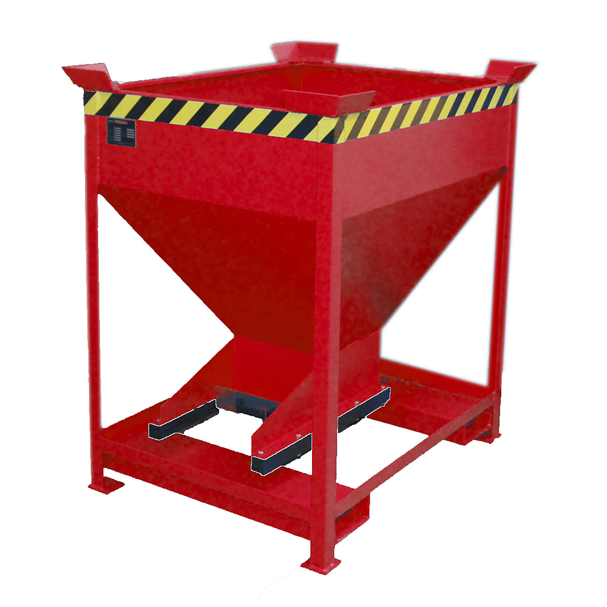 Conteneur-silo en forme d'entonnoir – eurokraft pro, fixe avec passages pour fourches, volume 0,375 m³, rouge feu-6
