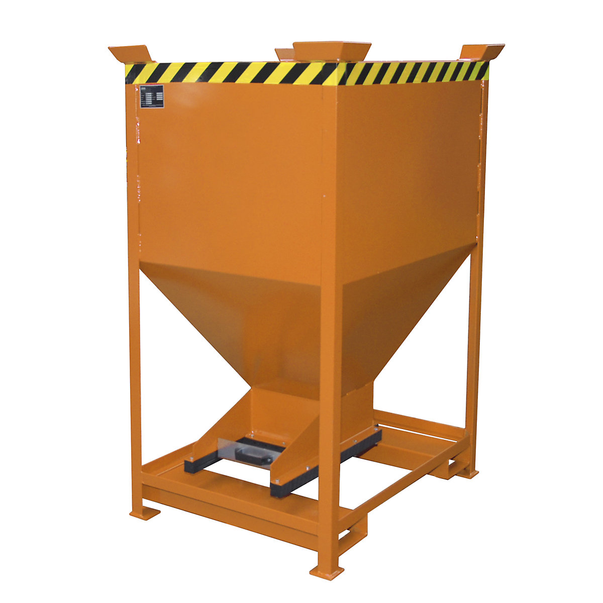 Conteneur-silo en forme d'entonnoir – eurokraft pro, fixe avec passages pour fourches, volume 0,6 m³, orange jaune-5