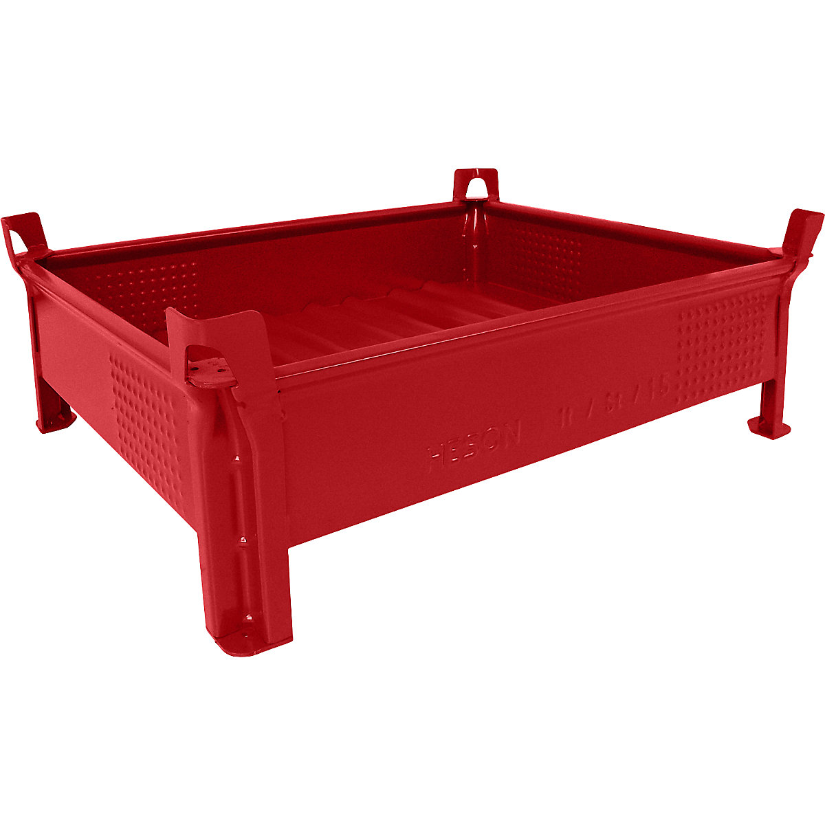 Caisse-palette en tôle d'acier, hauteur réduite, à parois pleines – Heson, l x L 800 x 1000 mm, charge max. 2000 kg, rouge, 1 pièce et +-2