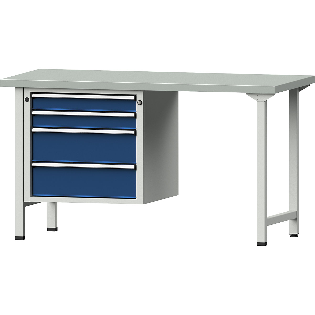 Bancada de trabalho, estrutura modular – ANKE, 2 gavetas 90 mm, 2 gavetas 180 mm, tampo com revestimento em chapa de aço