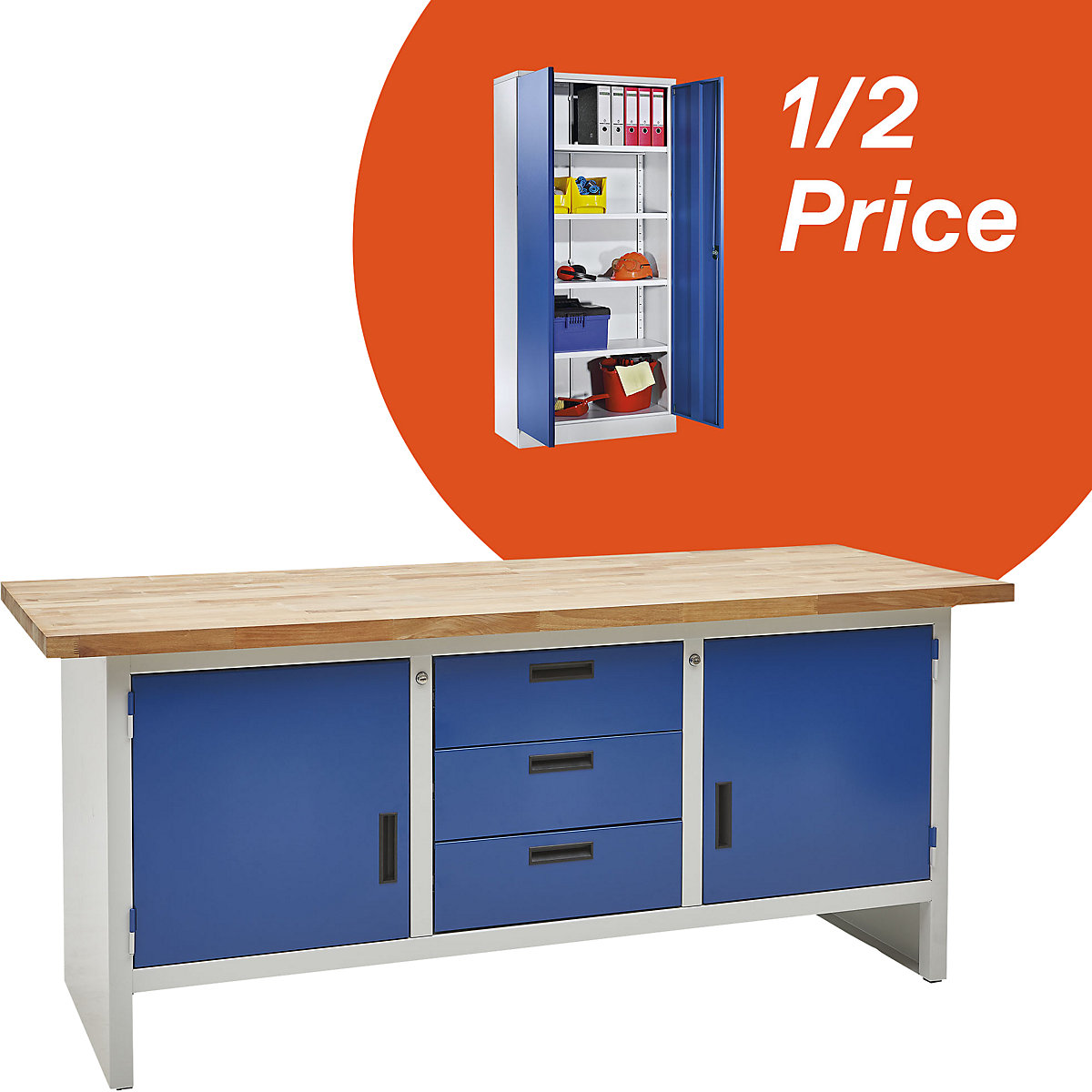 Promoção: bancada de trabalho com armário de material a metade do preço - eurokraft basic
