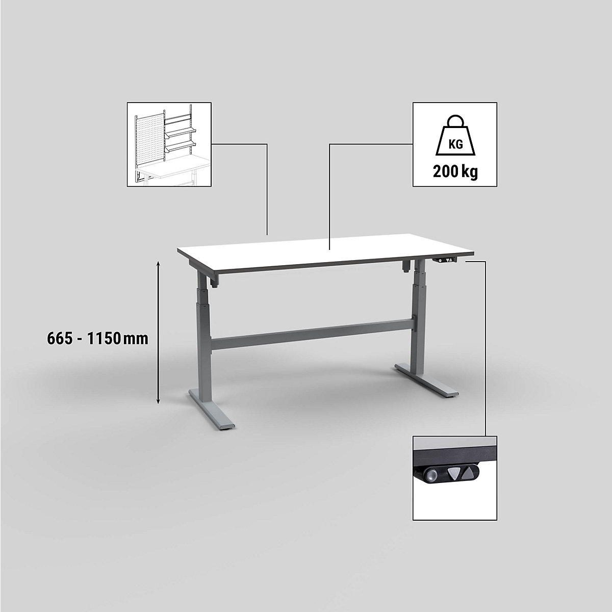 Mesa de trabalho com regulação elétrica da altura – Capacidade de carga 200 kg – eurokraft pro (Imagem do produto 6)-5