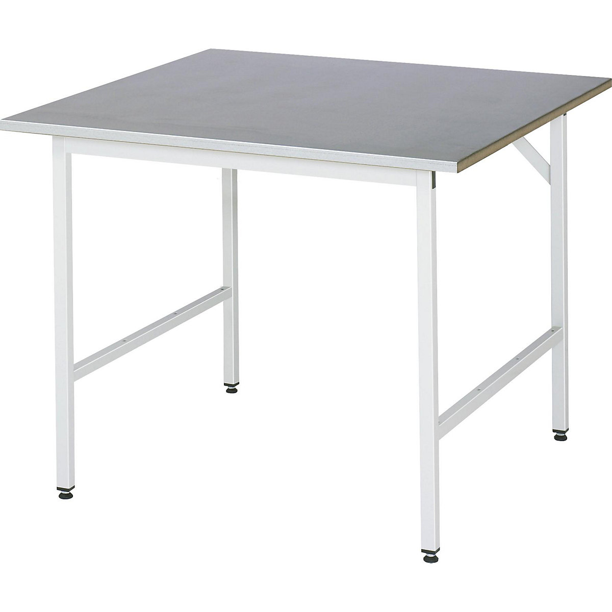 Tavolo da lavoro, regolabile in altezza – RAU, 800 – 850 mm, piano con rivestimento in lamiera d'acciaio, largh. x prof. 1000 x 1000 mm-10