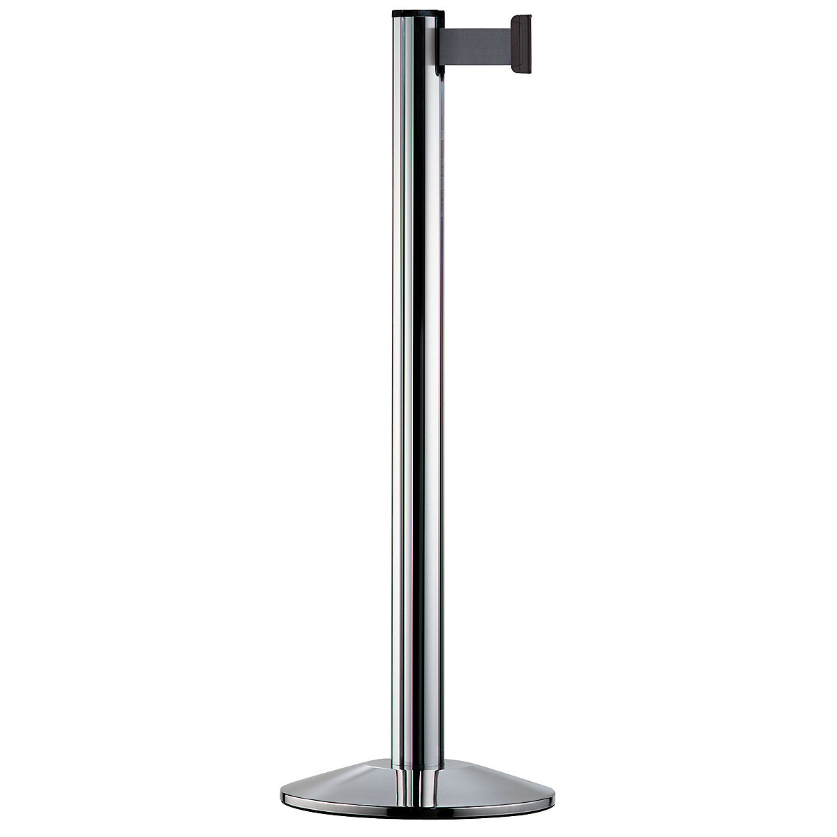 Belt post made of aluminium, post polished chrome, extends 2300 mm, belt colour silver grey-8