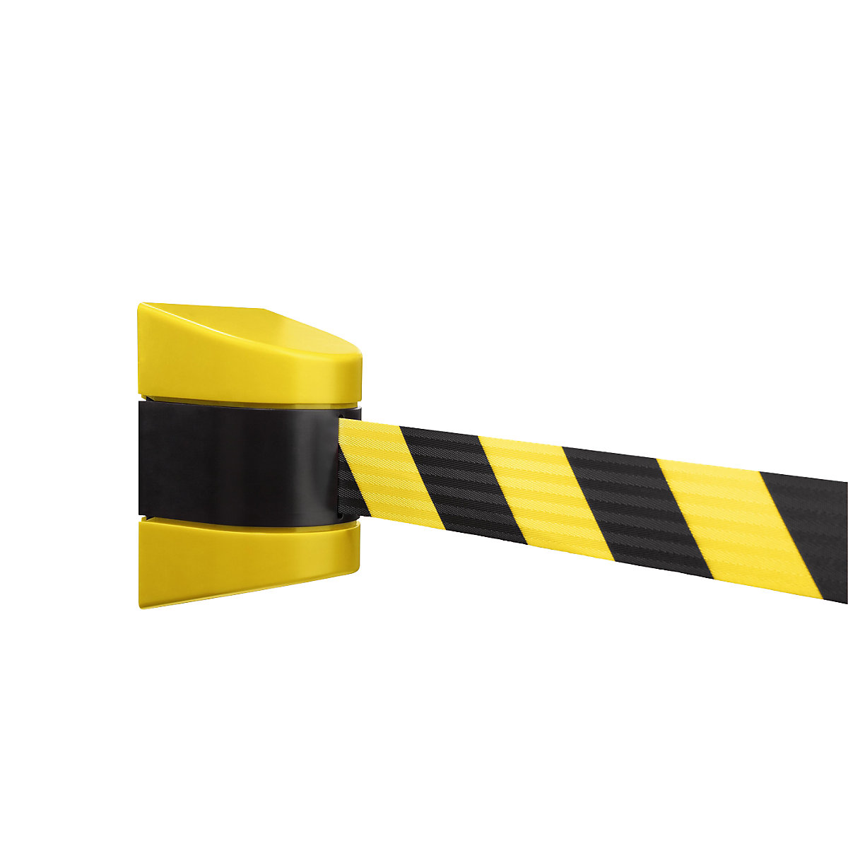 Tape barrier in a plastic housing, magnet mounted, yellow / black, belt length 3500 mm-6