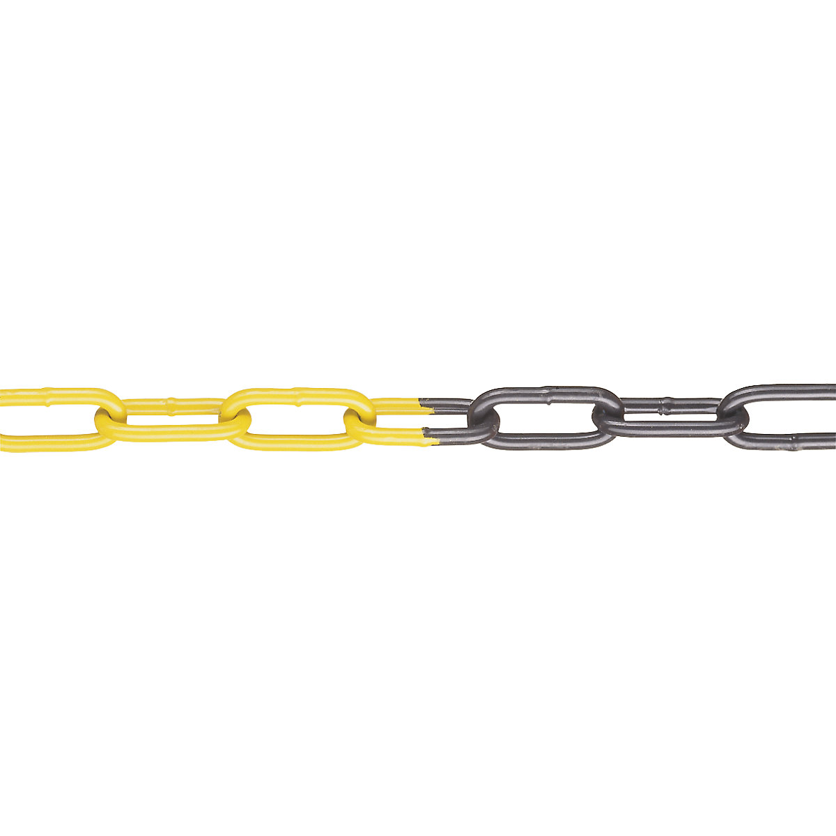 Barrier chain, made of plastic coated steel, heavy duty version, 15 m, black/yellow