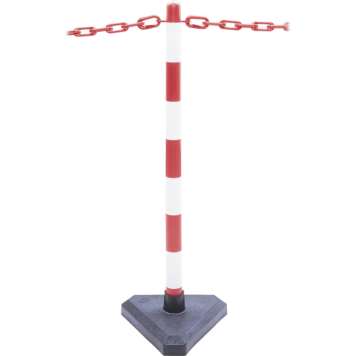 Chain stand set, cement-filled triangular foot, 6 posts, 10 m chain, red / white