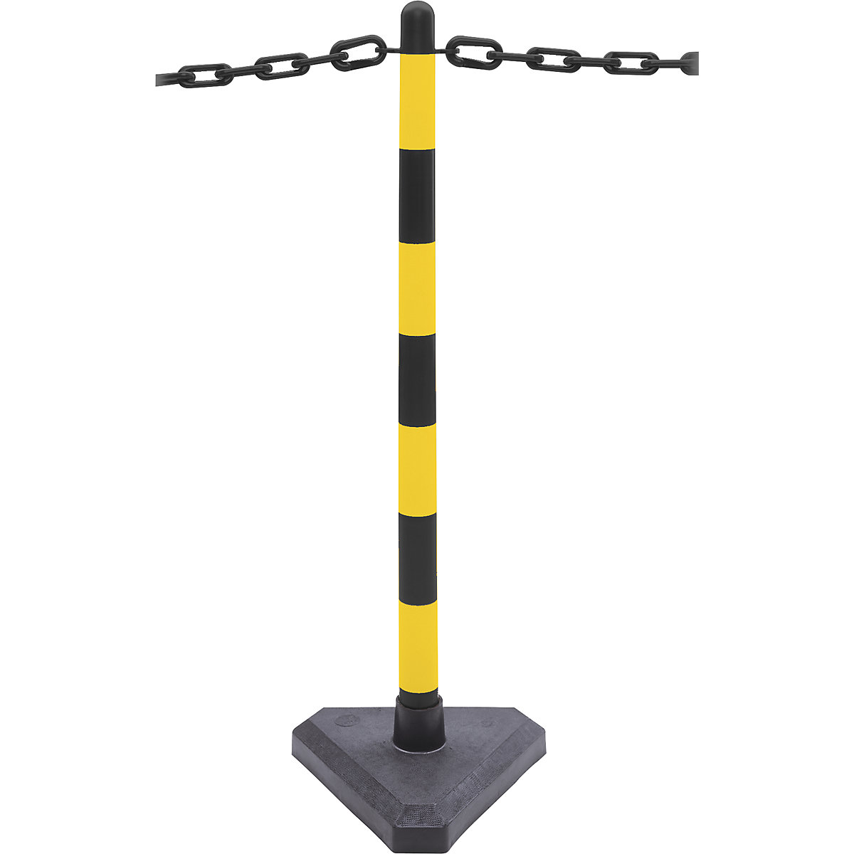 Chain stand set, cement-filled triangular foot, 6 posts, 10 m chain, black / yellow