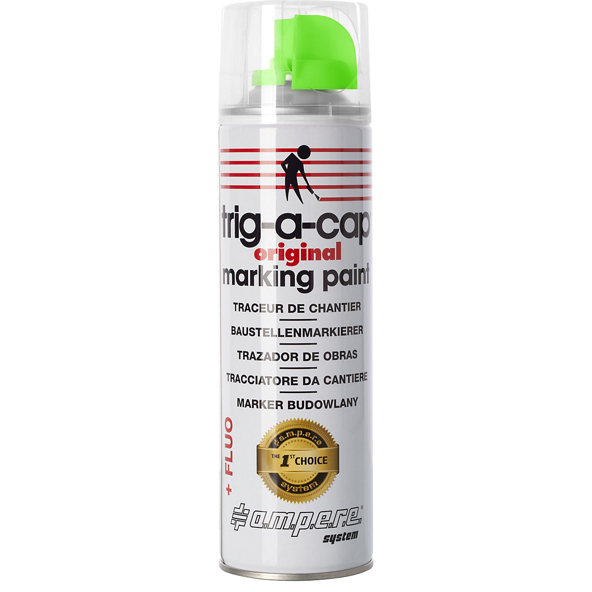 Construction site marking spray – Ampere, content 500 ml, solvent-based, pack of 12 cans, green fluo-3