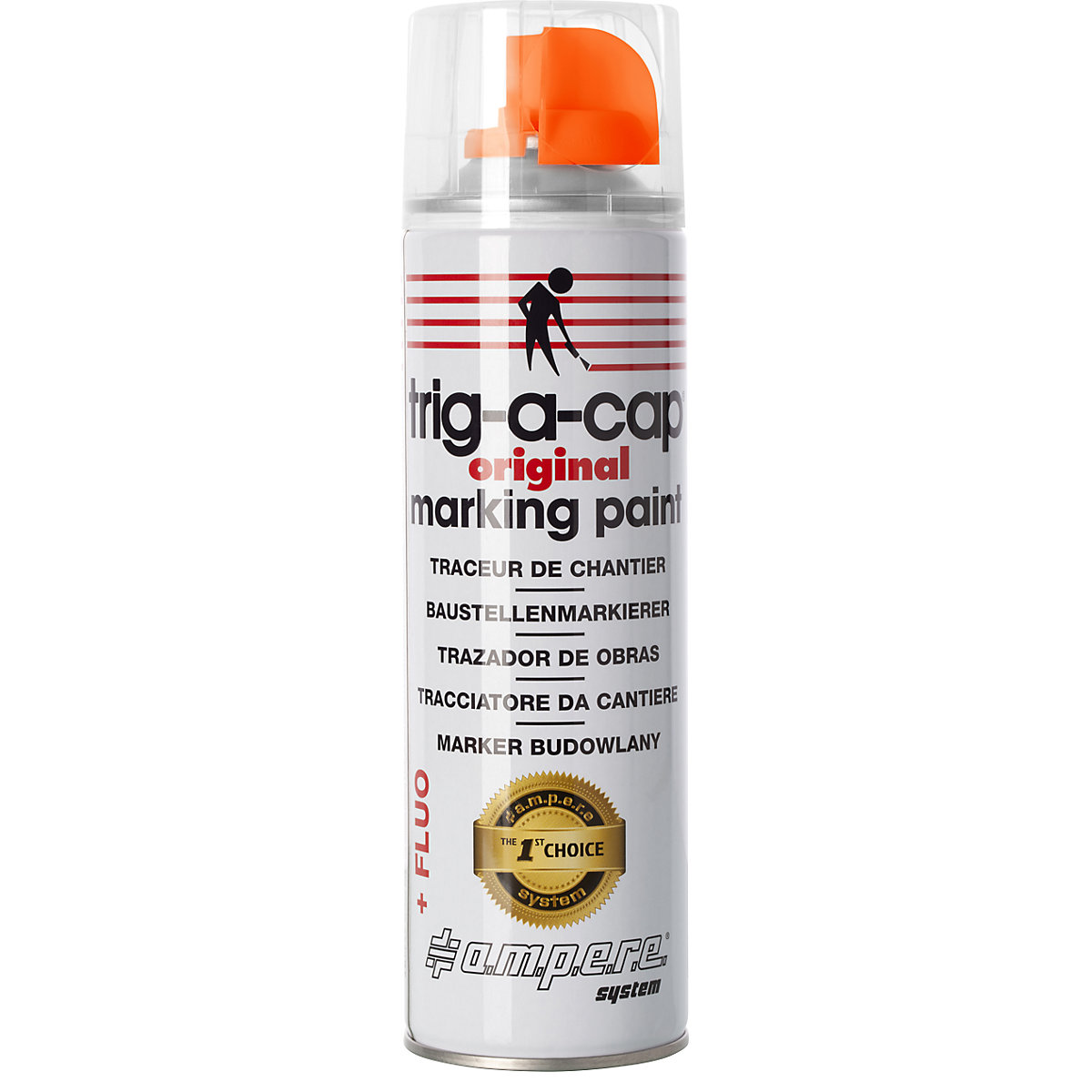 Construction site marking spray – Ampere, content 500 ml, solvent-based, pack of 12 cans, orange fluo-4