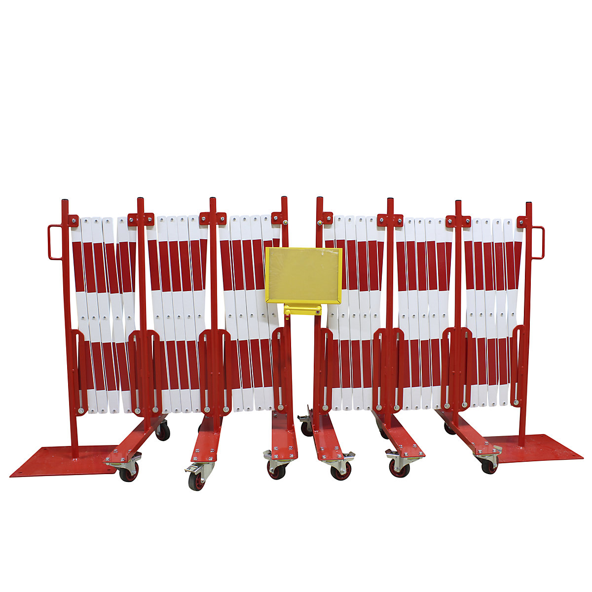 Expanding barrier, steel foot and castors, reflective, red / white, max. length 16000 mm-3