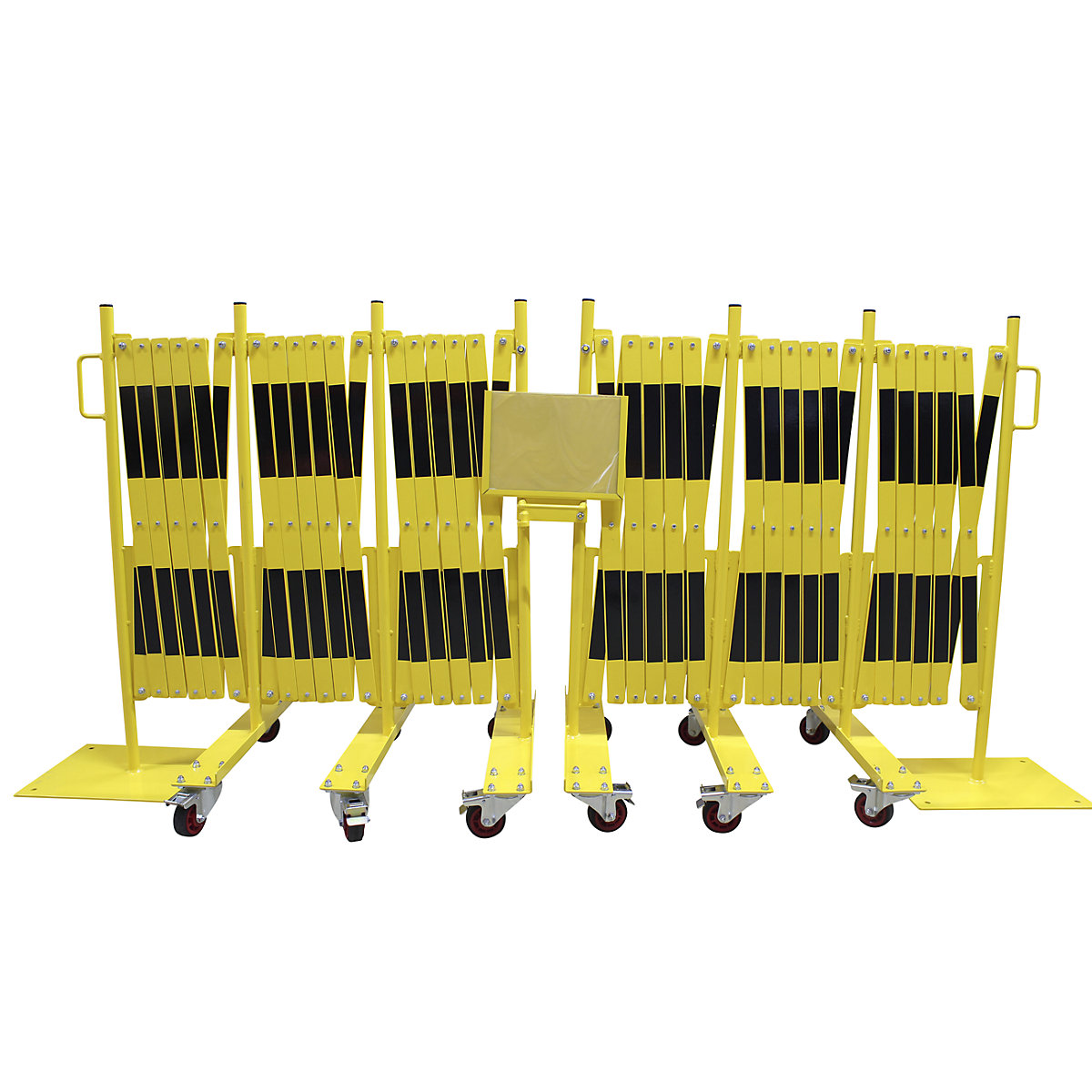 Expanding barrier, steel foot and castors, yellow / black, max. length 16000 mm-5