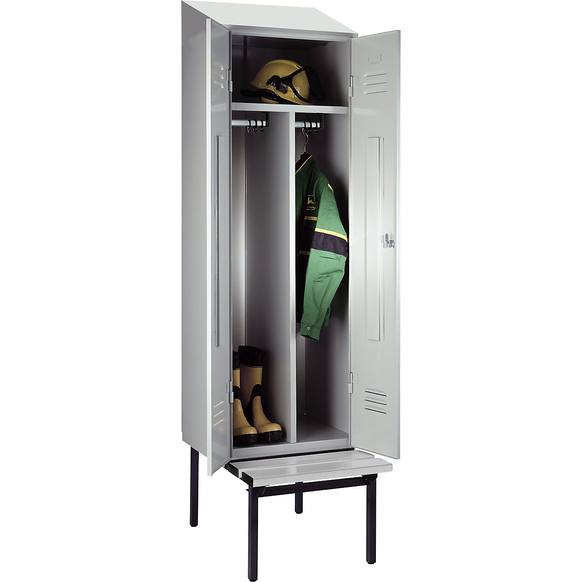 Lockerkast Berlin 2 met schoon/vuil verdeling en zitbank – Wolf