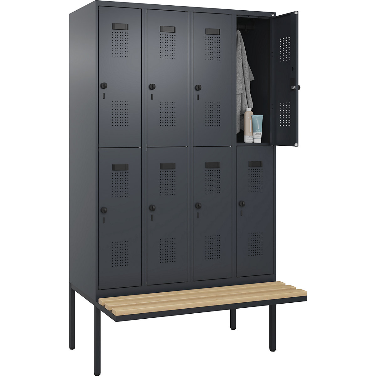 Lockerkast Evolo PLUS met twee verdiepingen en zitbank (Productafbeelding 3)-2