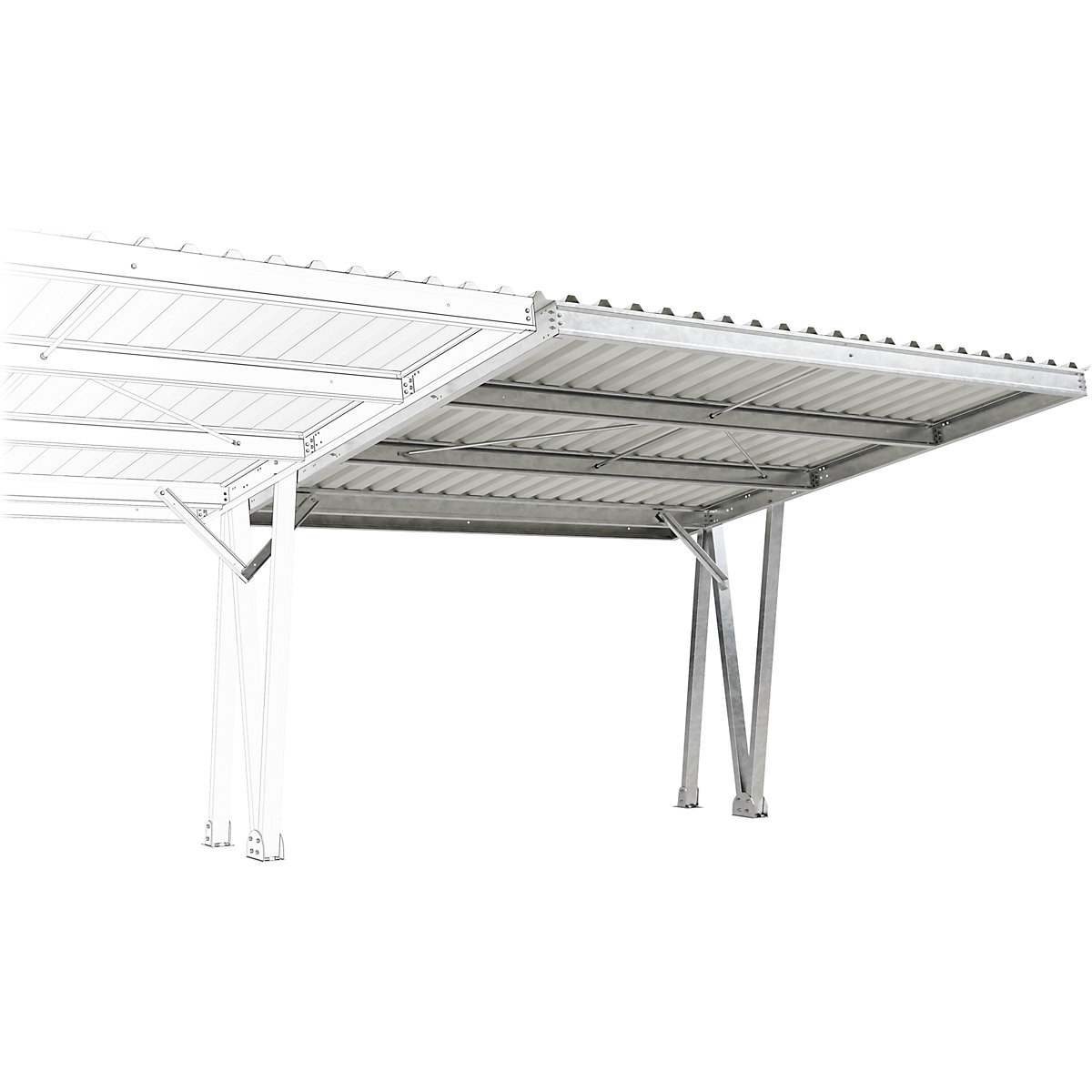 Voertuigoverkapping EcoCover voor 2 parkeerplaatsen met stalen dak (Productafbeelding 2)-1