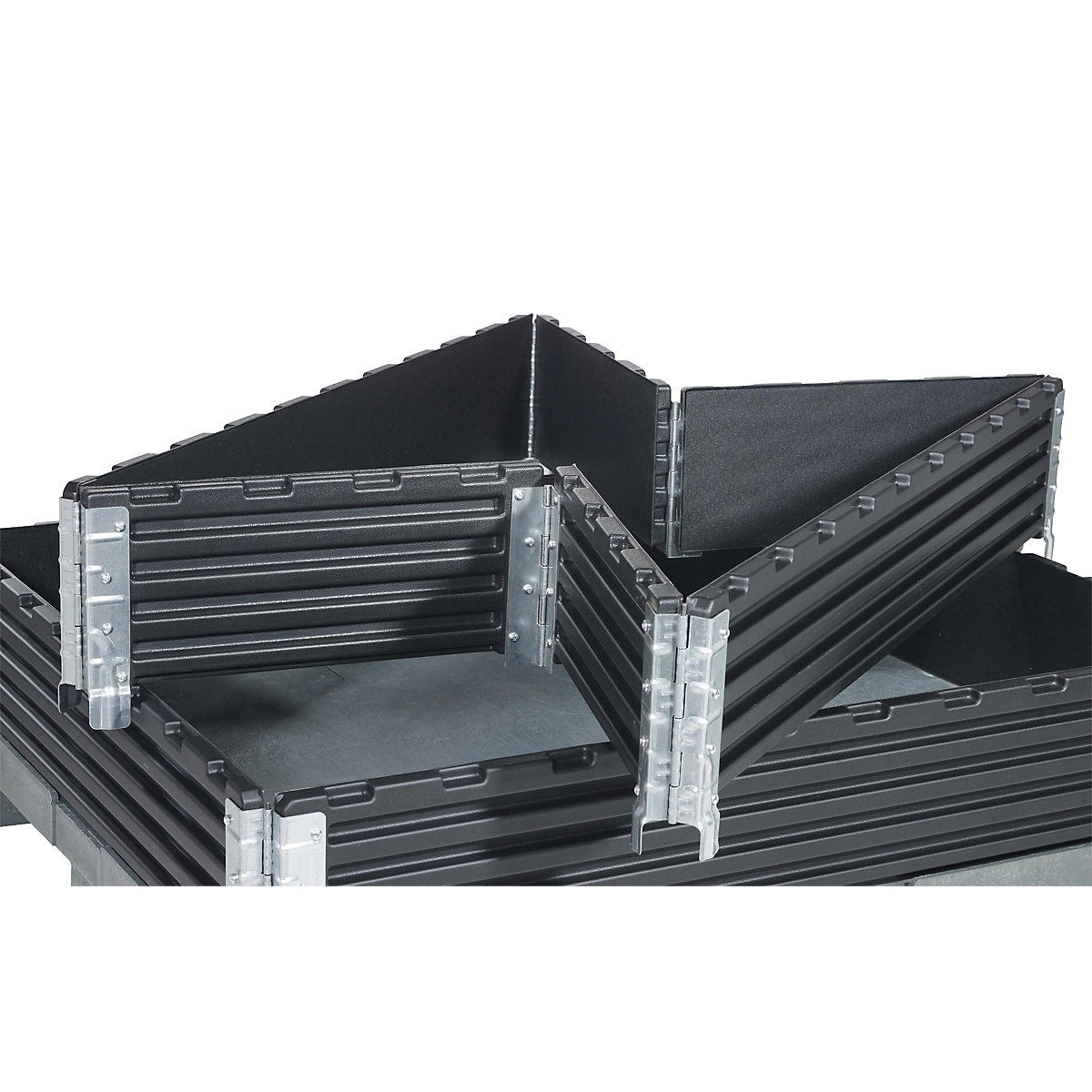 Kunststof opzetframe – ratioform, voor industriële pallet 1200 x 1000 mm, VE = 2 stuks, inklapbaar met 6 scharnieren-1
