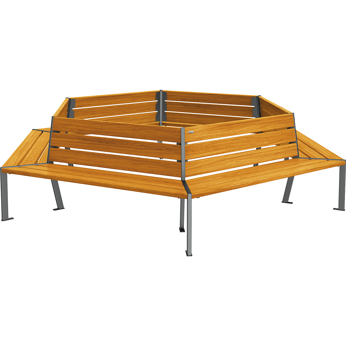 Baumsitzbank SILAOS® PROCITY, Höhe 821 mm, Länge 2930 mm, anthrazitgrau, Eiche-Dekor hell-1