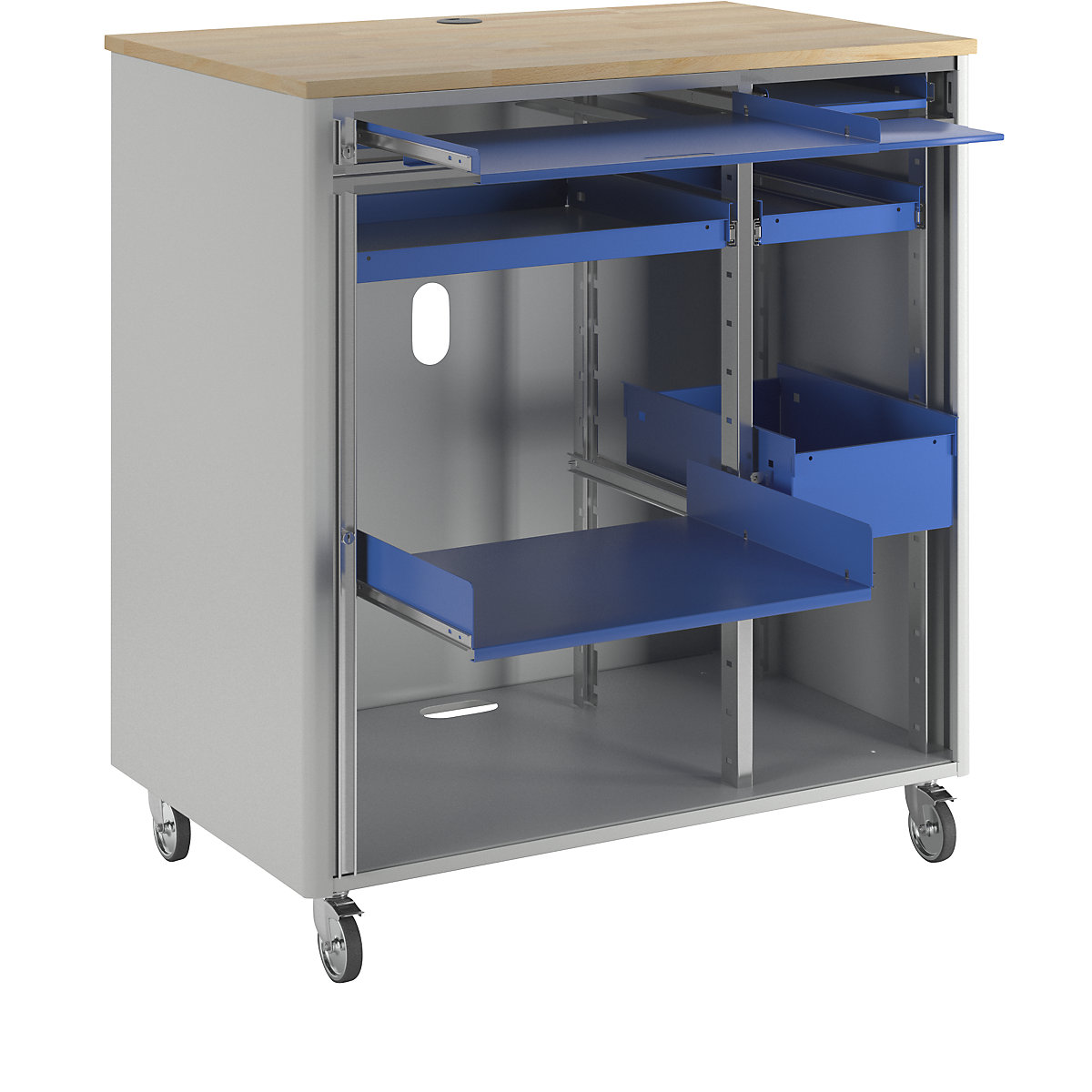 Computer-Arbeitsplatz RAU, HxBxT 1100 x 1030 x 660 mm, fahrbar, lichtgrau / enzianblau-9