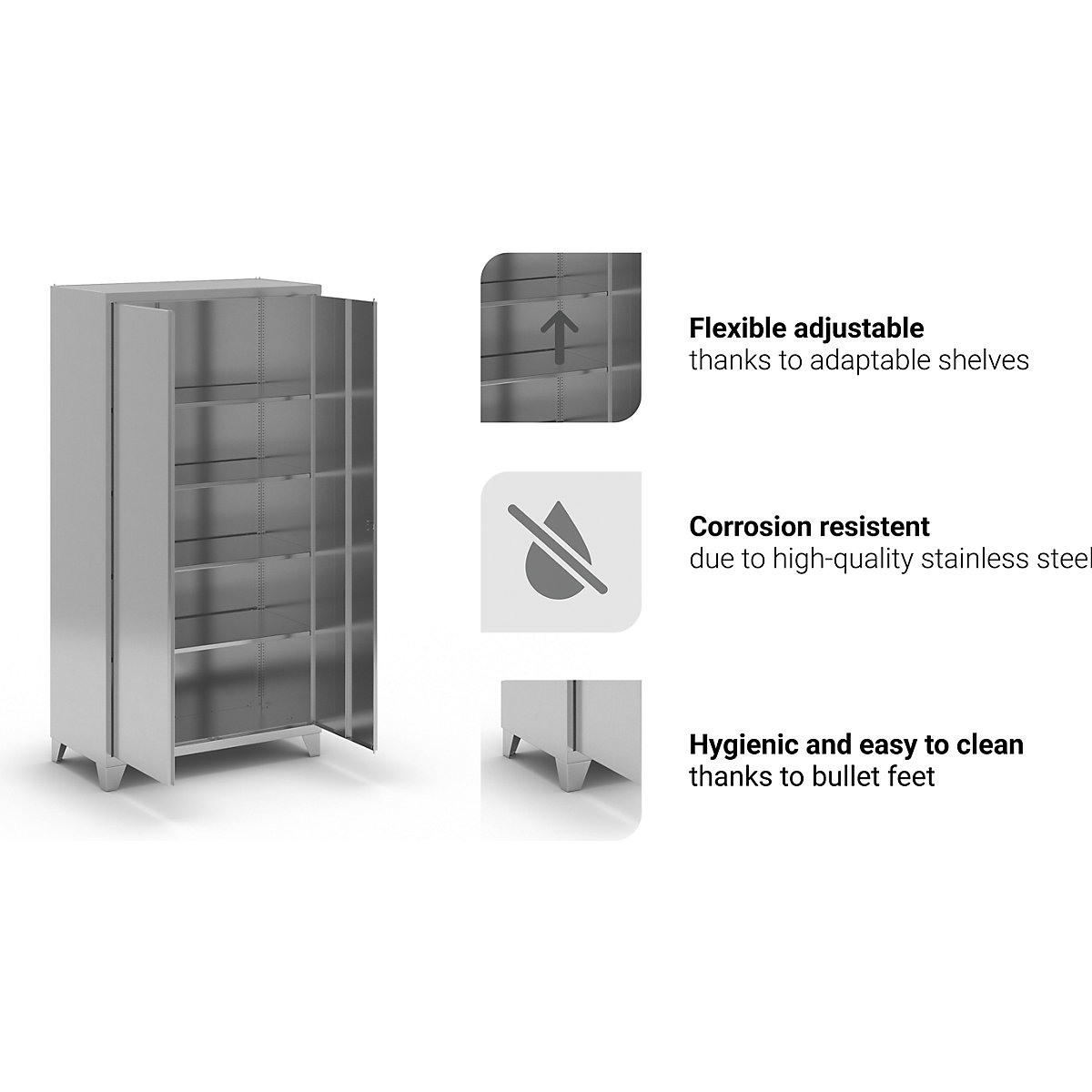 Edelstahl-Flügeltürenschrank mit Stollenfüßen (Produktabbildung 5)-4