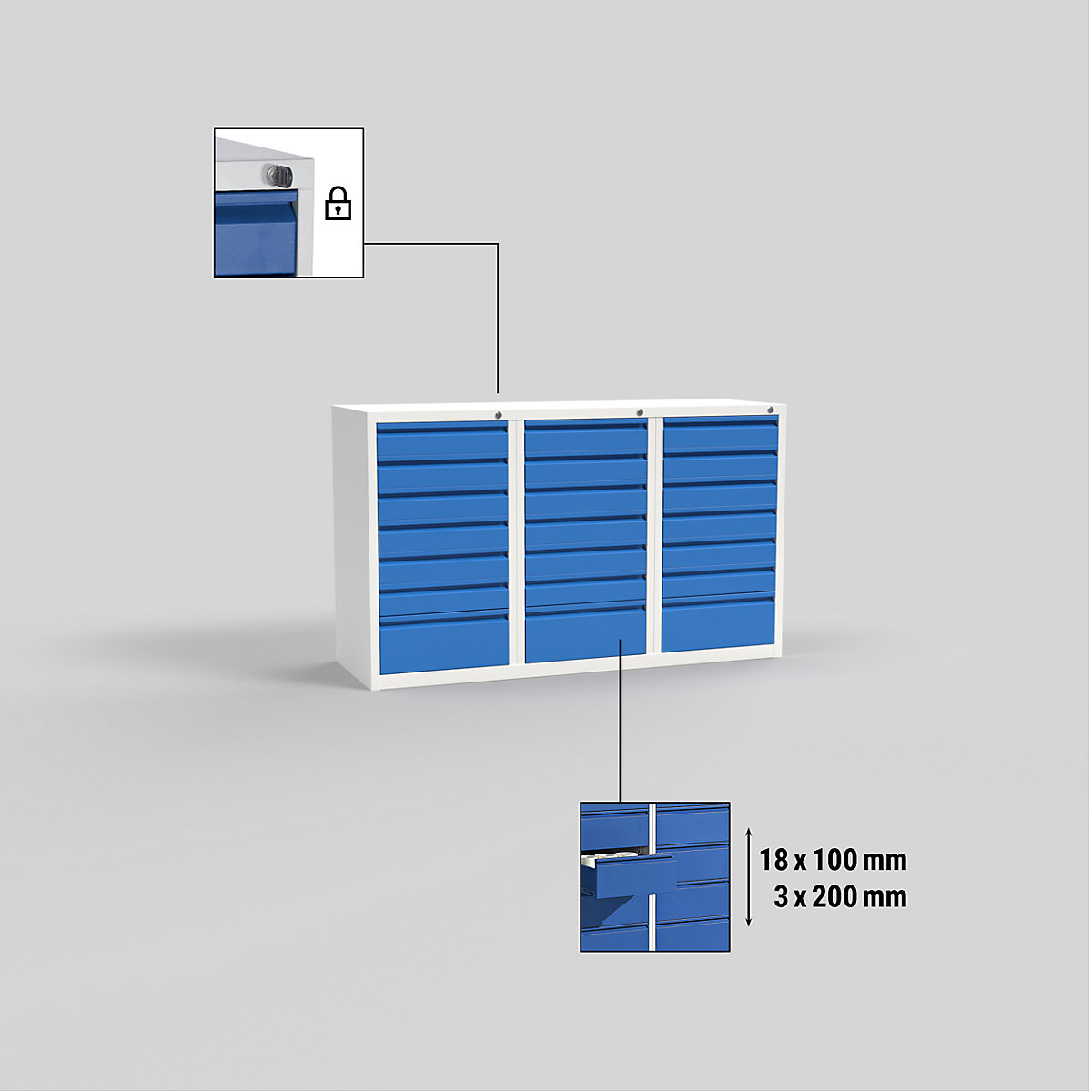 Schubladenschrank, Stahl eurokraft basic (Produktabbildung 6)-5