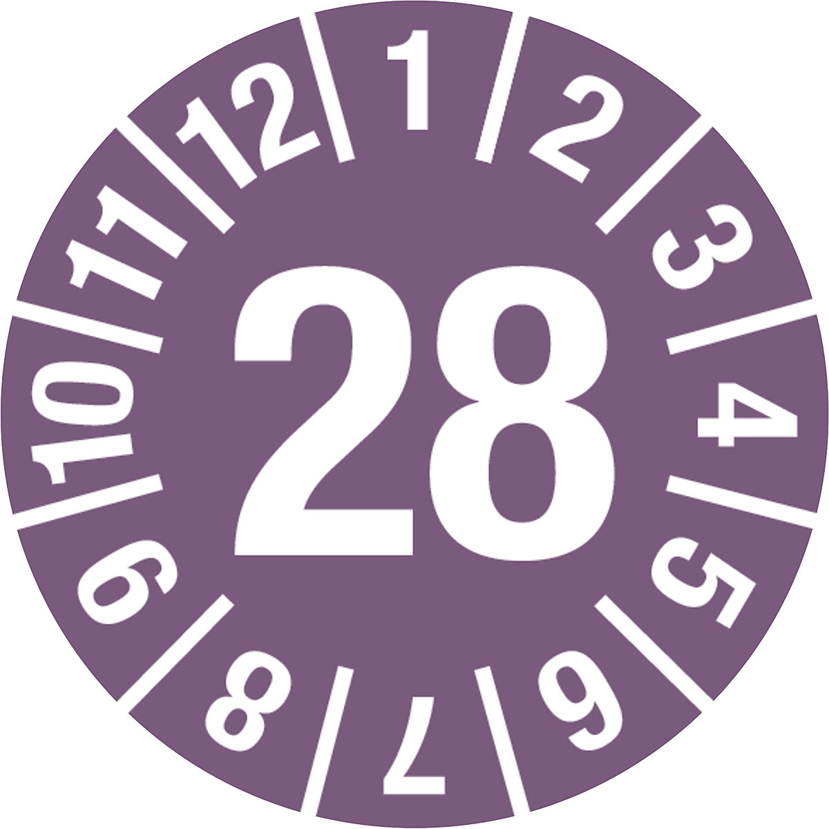 Prüfplakette, Jahreszahl, Dokumentenfolie, Ø 15 mm, 28, violett-5