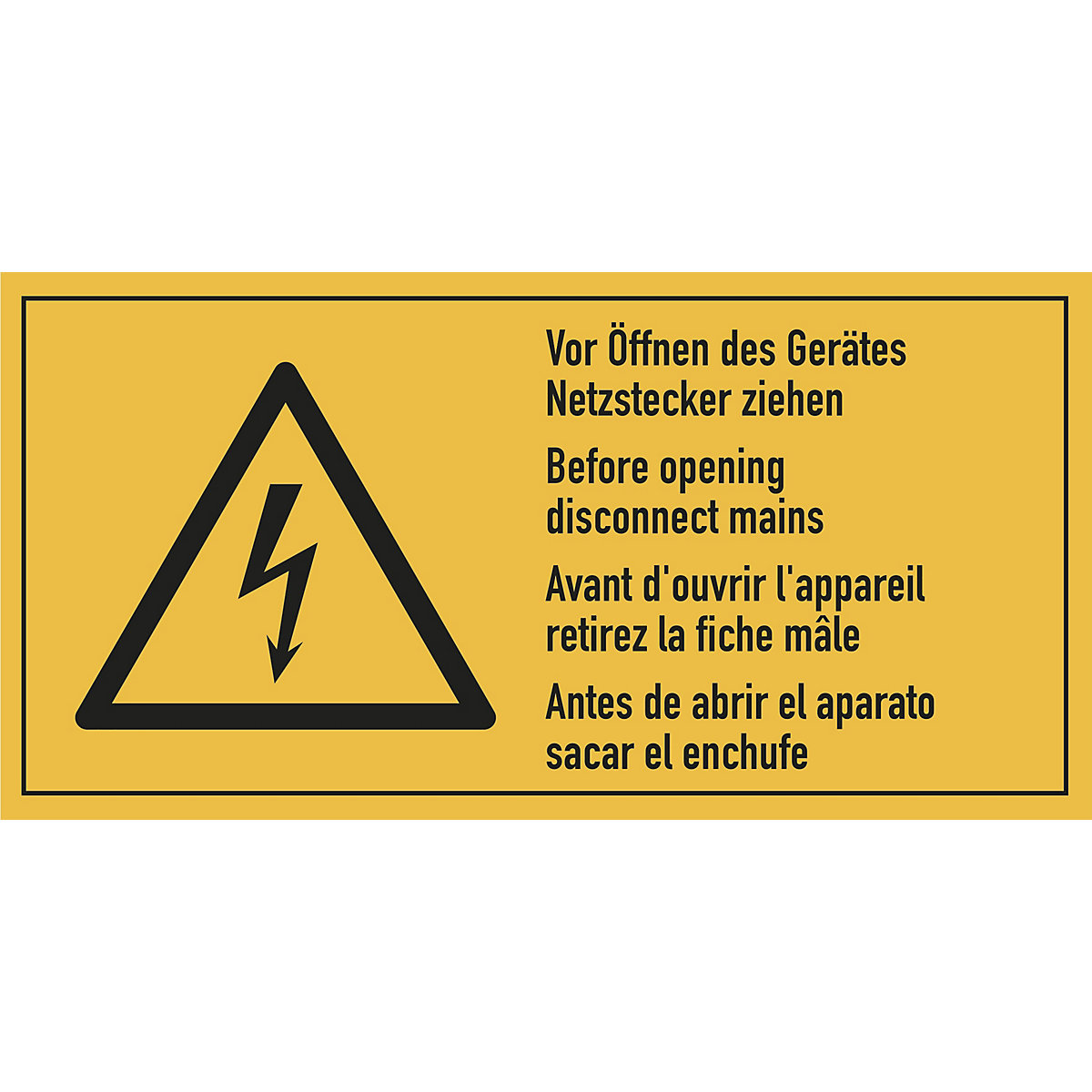 Mehrsprachige Kombischilder mit Text für Elektroeinsatzbereiche