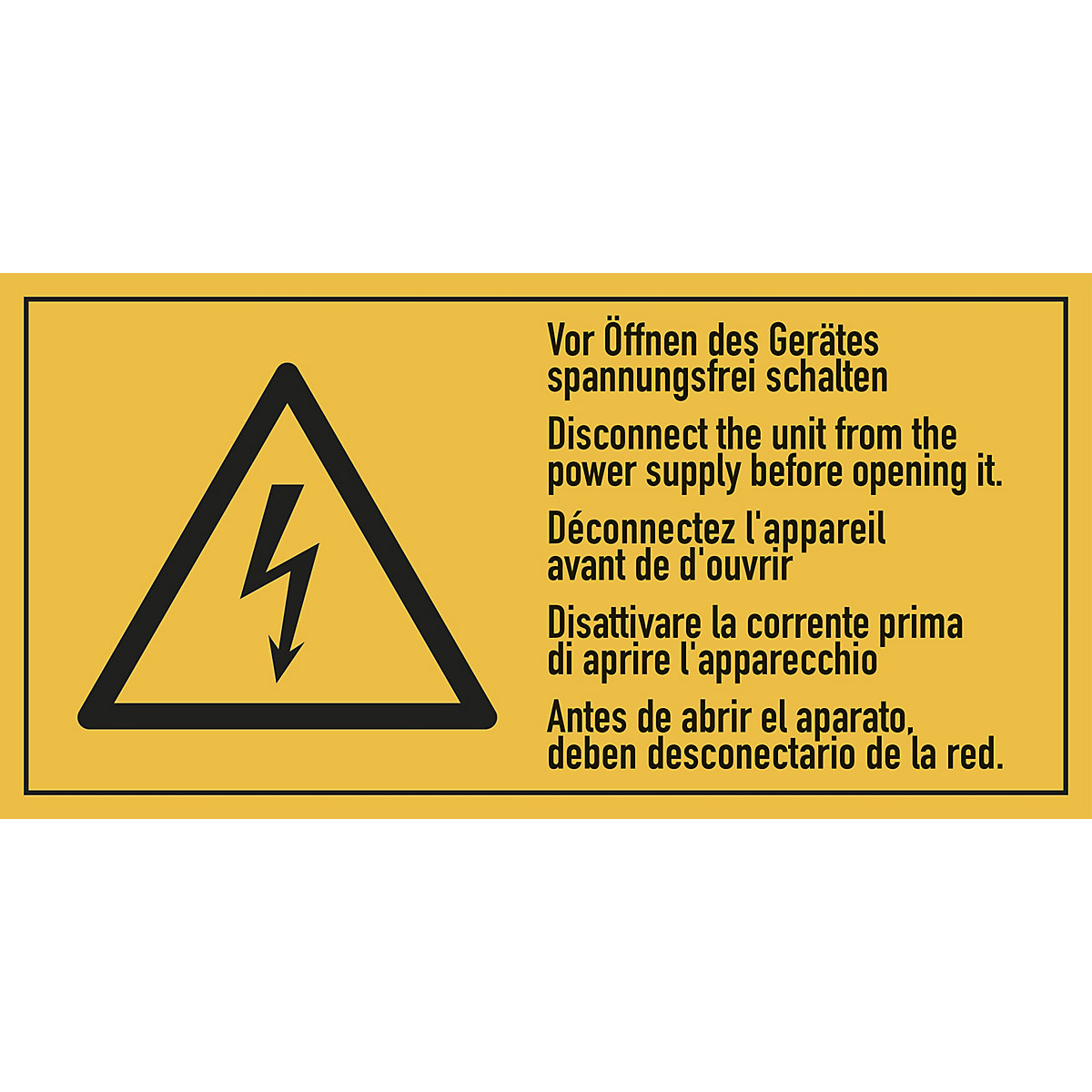 Mehrsprachige Kombischilder mit Text für Elektroeinsatzbereiche