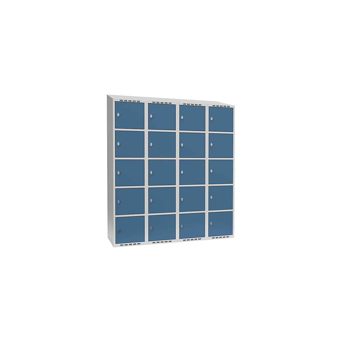 5er-Schließfachschrank Fydor, 4 Abteile, lichtgrau / brillantblau, B 1200 mm, 4 Abteile, schräge Dachform, Vorhängeschloss-5