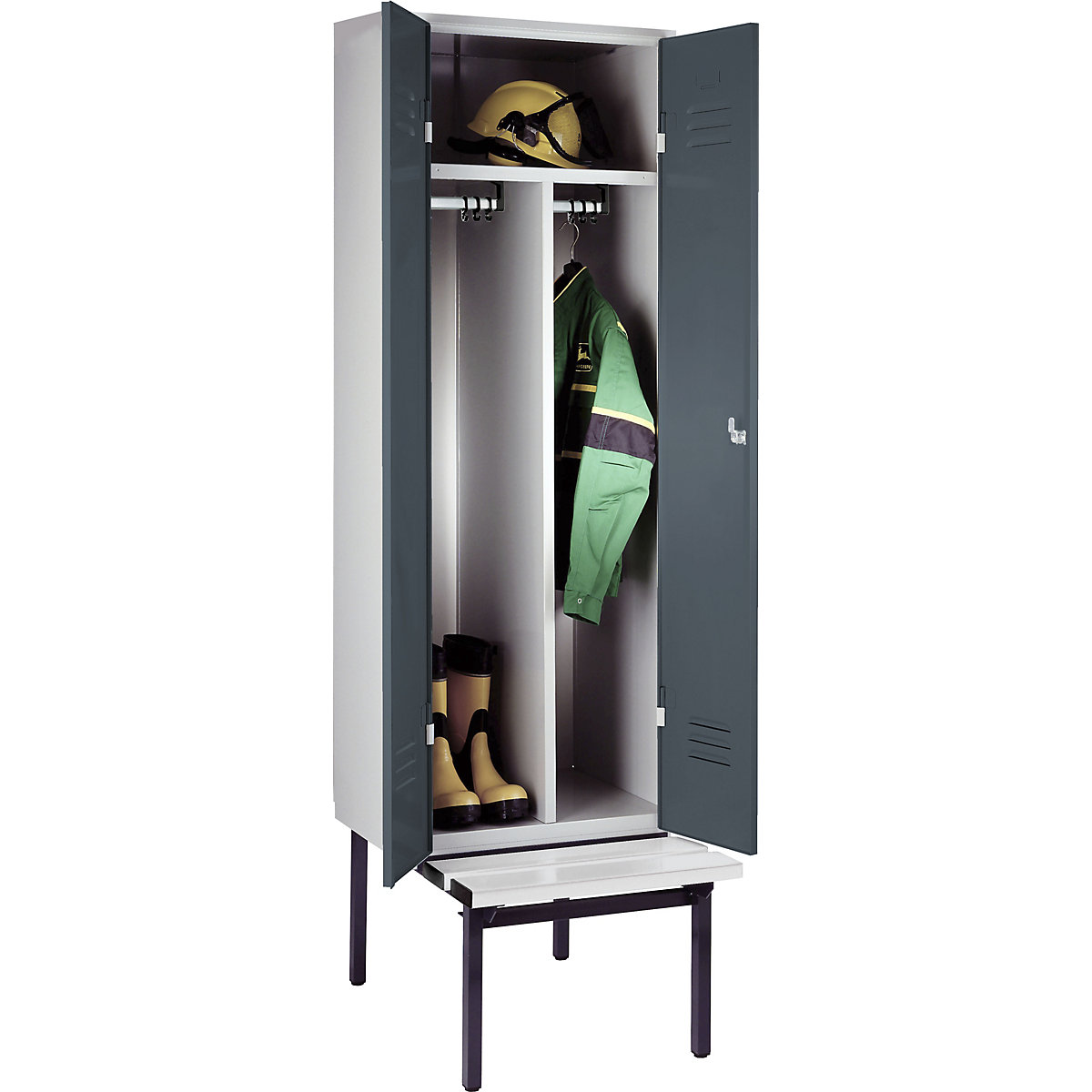 Schwarz-Weiß-Spind Berlin 2 mit Sitzbank Wolf