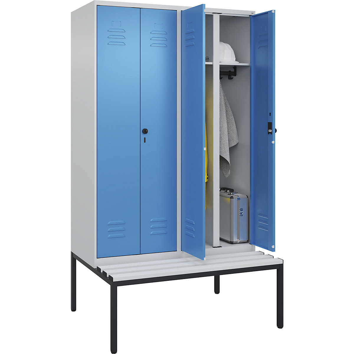 Schwarz-Weiß-Spind Classic PLUS Sitzbank C+P