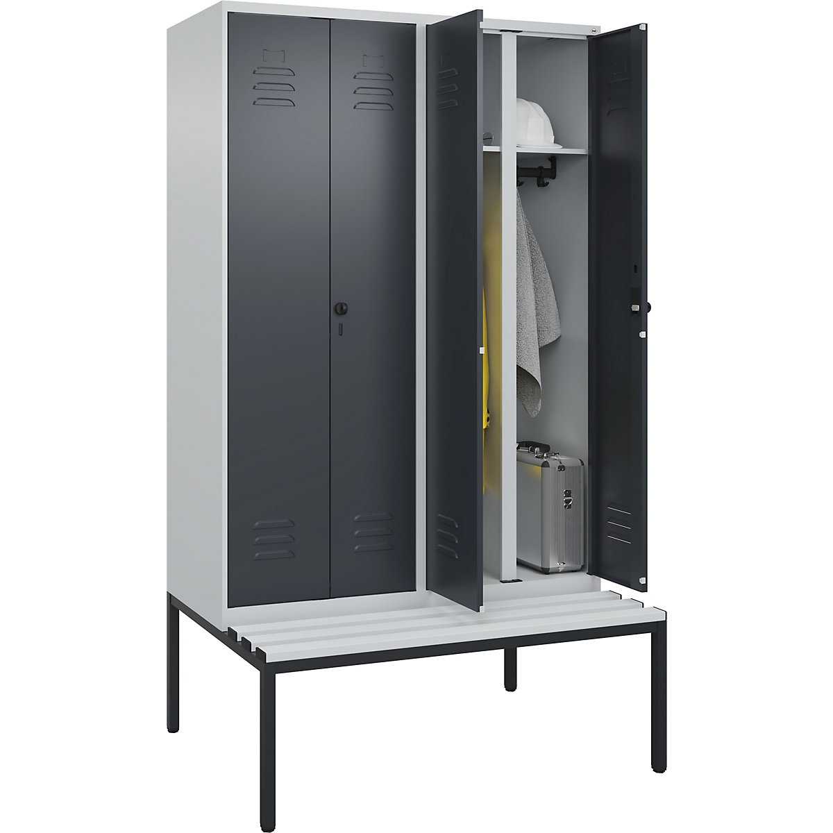 Schwarz-Weiß-Spind Classic PLUS Sitzbank C+P