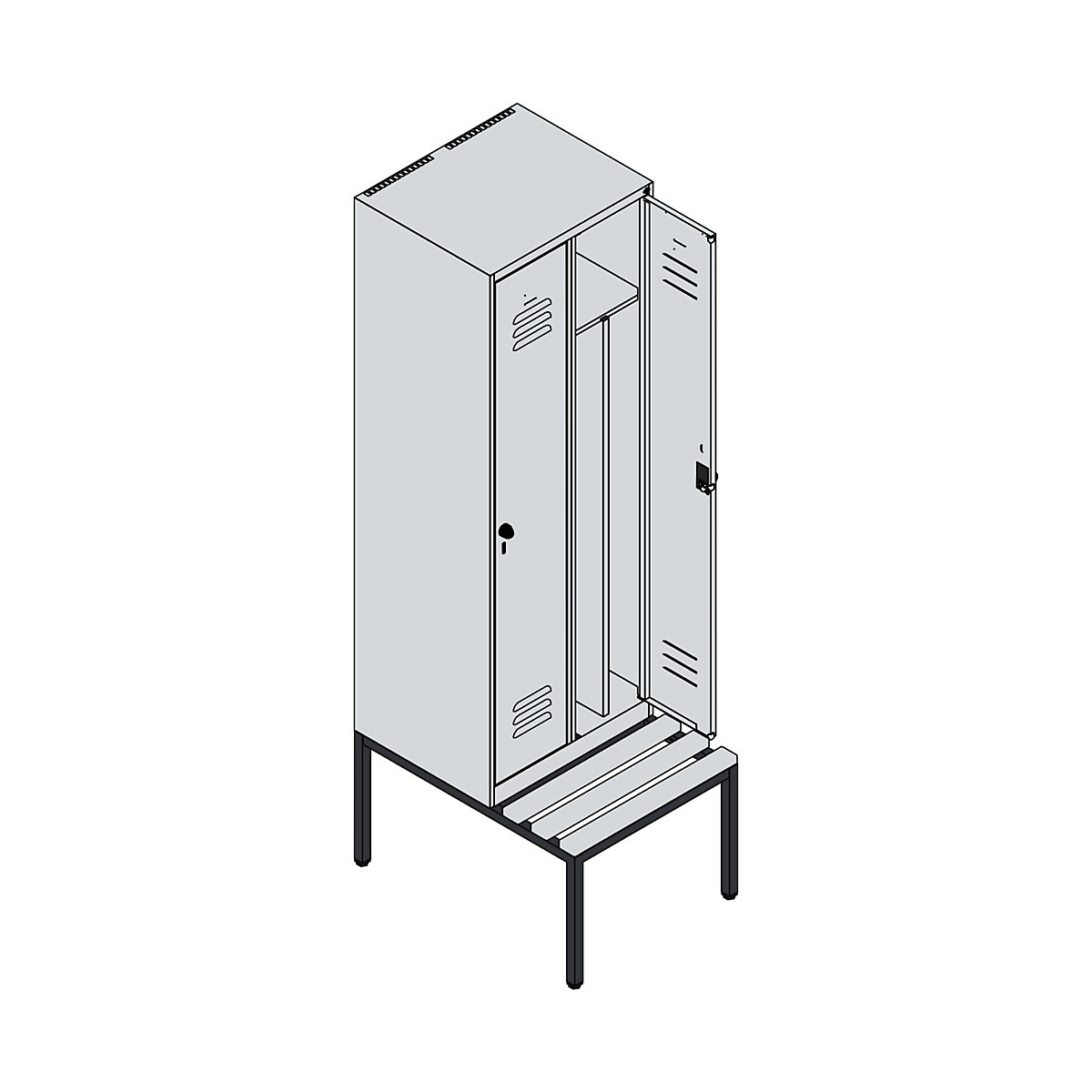 Schwarz-Weiß-Spind Classic PLUS Sitzbank, schmal C+P (Produktabbildung 3)-2