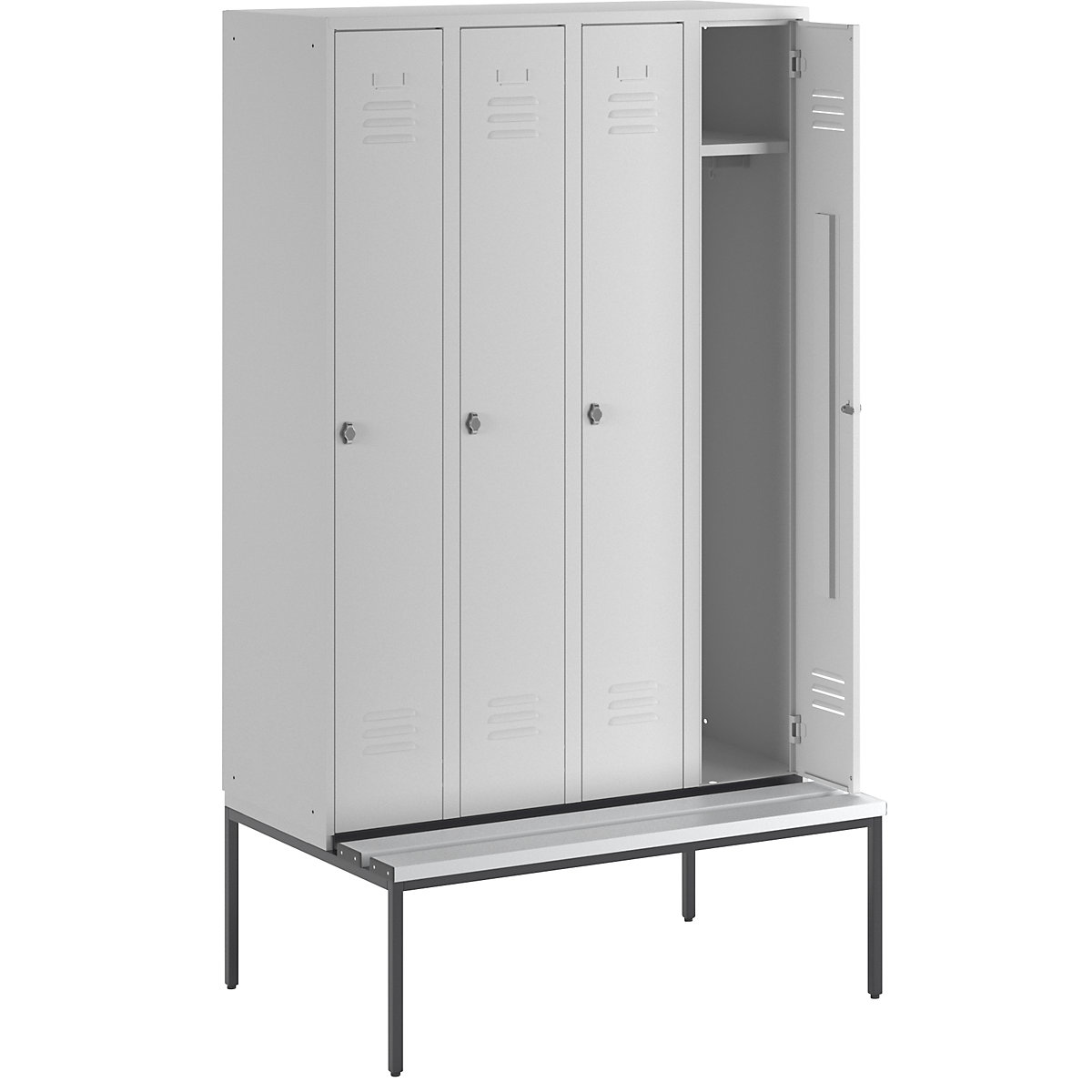 Spind Berlin 2 Sitzbank Wolf, 4 Abteile, lichtgrau, B 1200 mm, untergebaut, Kunststoff-33