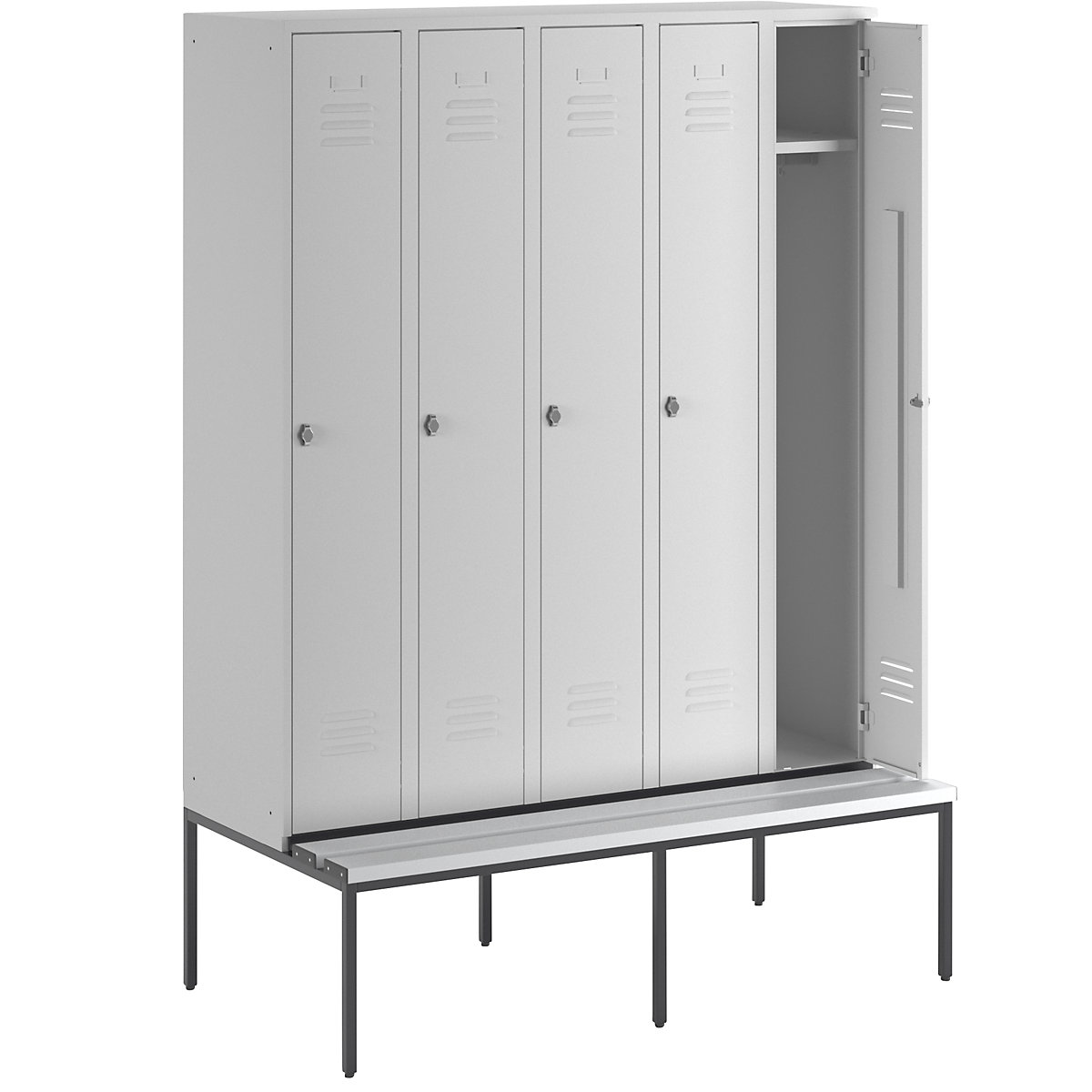 Spind Berlin 2 Sitzbank Wolf, 5 Abteile, lichtgrau, B 1500 mm, untergebaut, Kunststoff-47