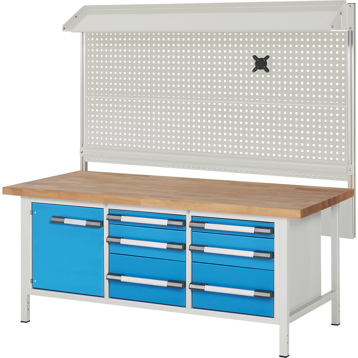 eurokraft pro 8000 Workbench with Rear Cabinet 2000x900 mm Light Gray/Light Blue 10