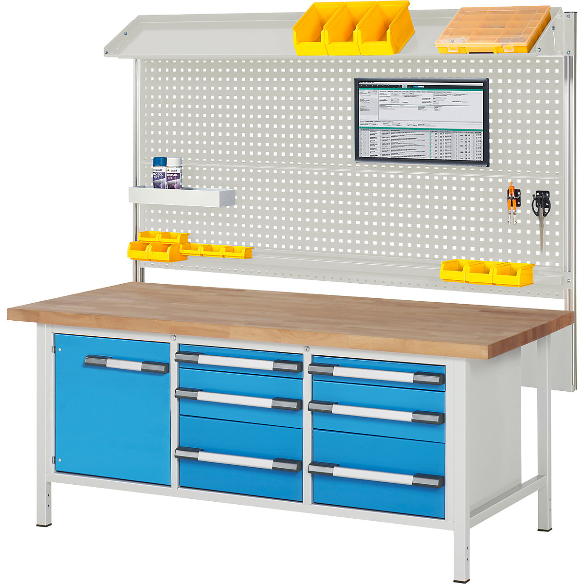 eurokraft pro 8000 Workbench with Rear Cabinet 2000x900 mm Light Gray/Light Blue 3