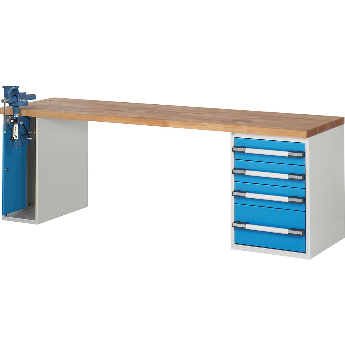 Werkbank mit Schraubstockschrank, Baukastensystem Serie 7000 eurokraft pro