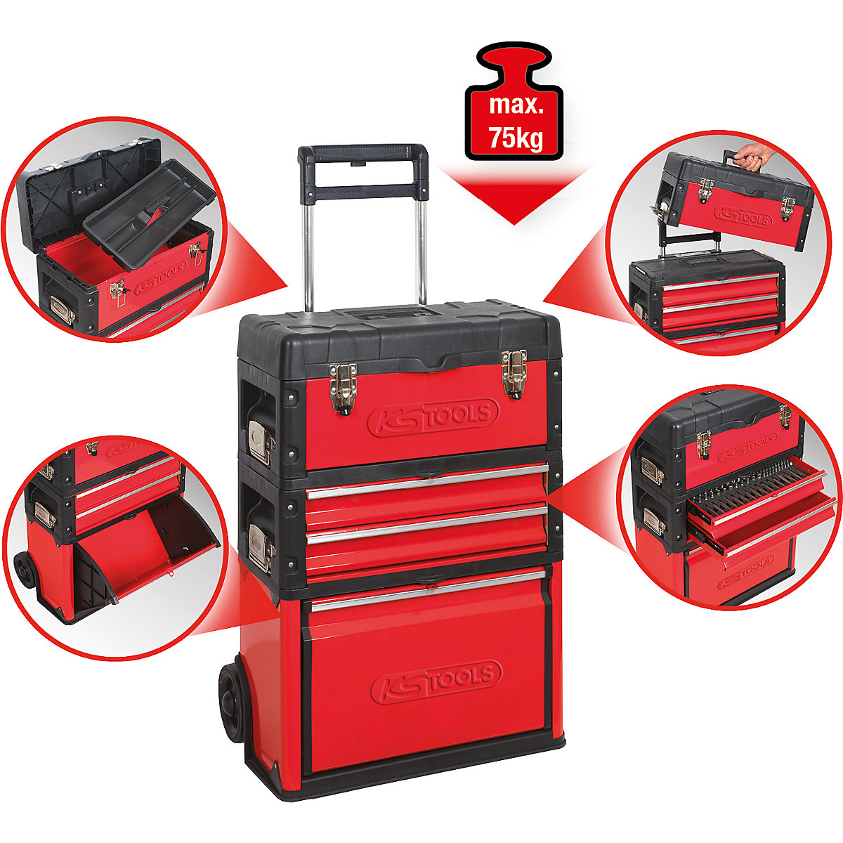 Fahrbarer Kunststoff-Stahlblech-Werkzeugkasten KS Tools (Produktabbildung 4)-3