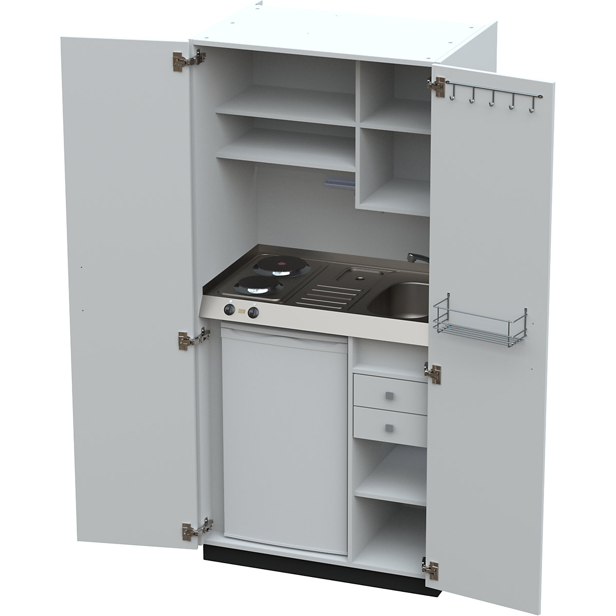 Schrankküche mit Flügeltüren: 2 Massekochfelder, Becken rechts | KAISER