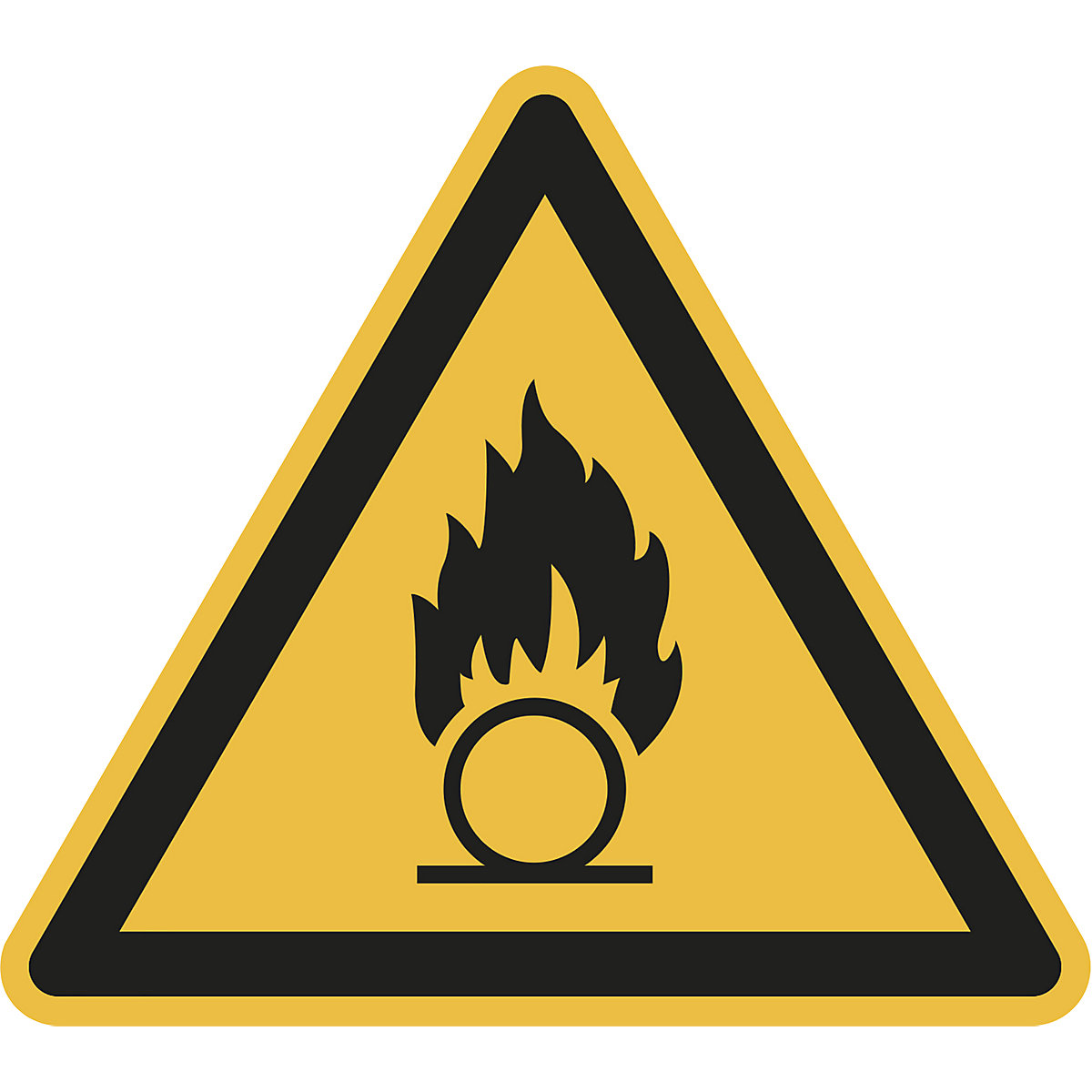 Výstražná značka, výstraha před látkami podporujícími hoření, bal.j. 10 ks, fólie, délka ramene 200 mm
