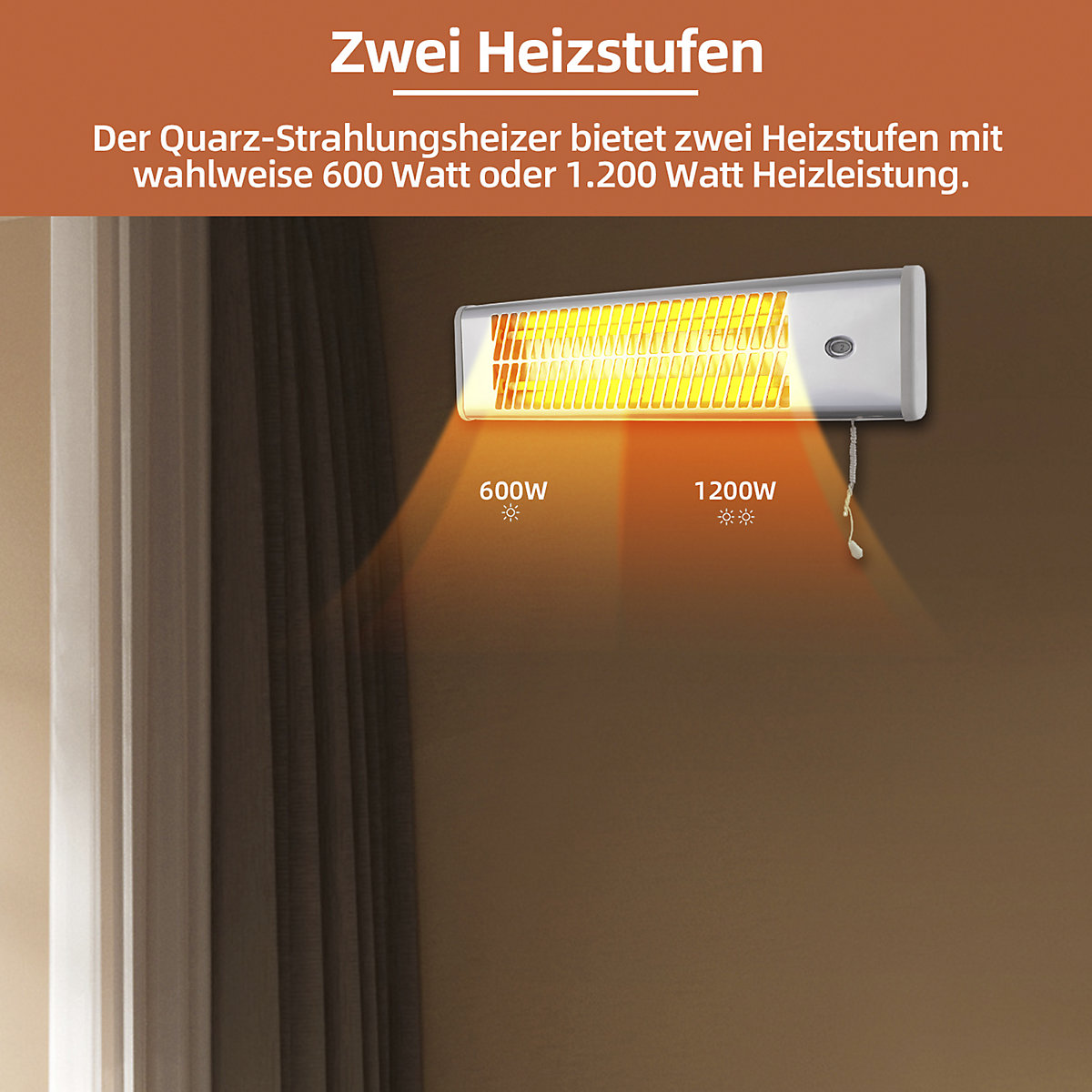 Radiator de perete cu cuarț, cromat (Imagine produs 3)-2