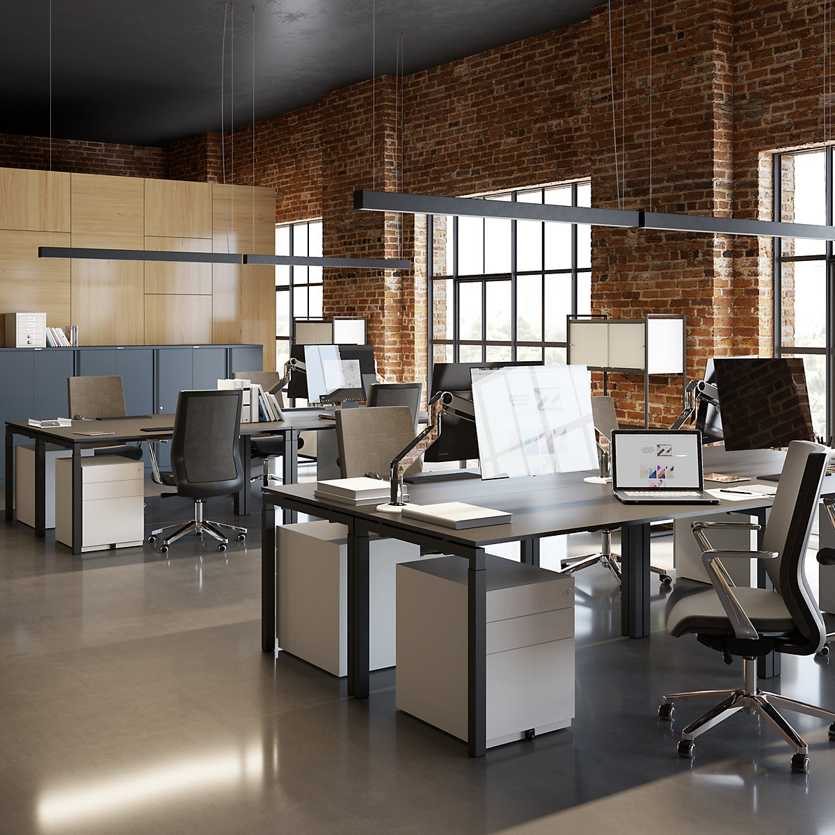 Casetieră Note™, cu 2 sertare universale, 1 sertar pentru registratură suspendată – BISLEY (Imagine produs 2)-1