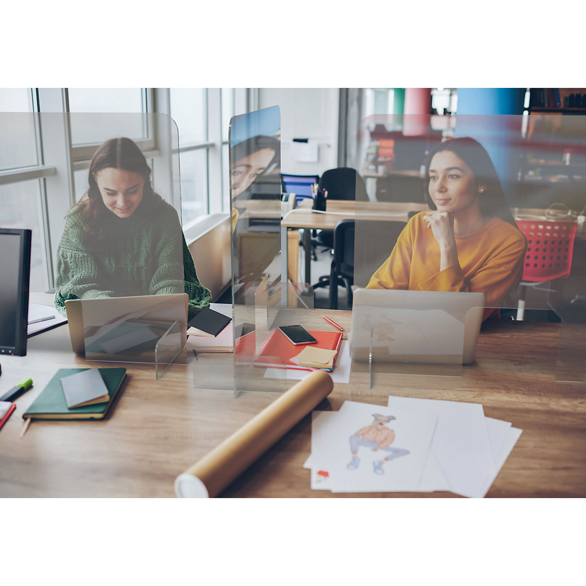 Separator de spații pentru igienă și siguranță PROFESSIONAL, transparent – magnetoplan (Imagine produs 4)-3